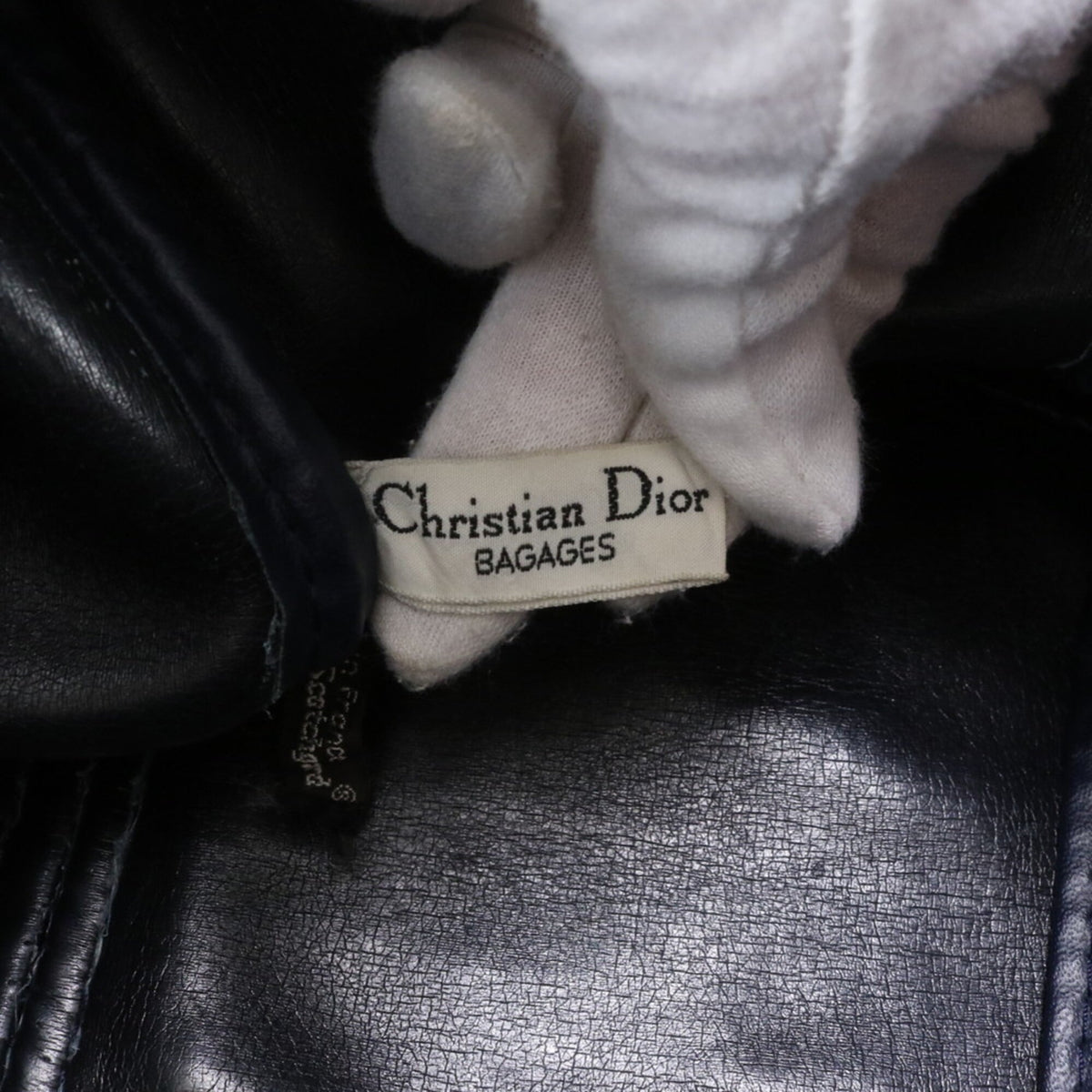Christian Dior Navy Leather Canvas Boston Bag Tote Bag (Pre-Owned)