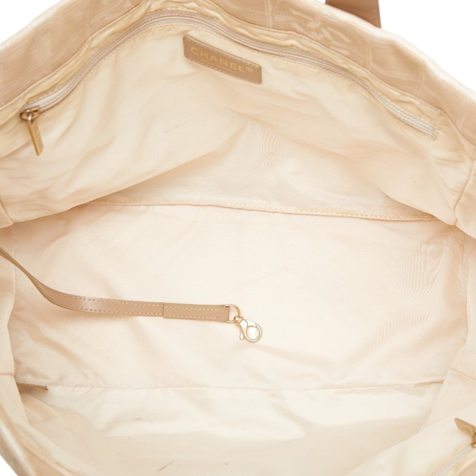 Chanel Beige Canvas Leather Shoulder Bag Tote Bag (Pre-Owned)