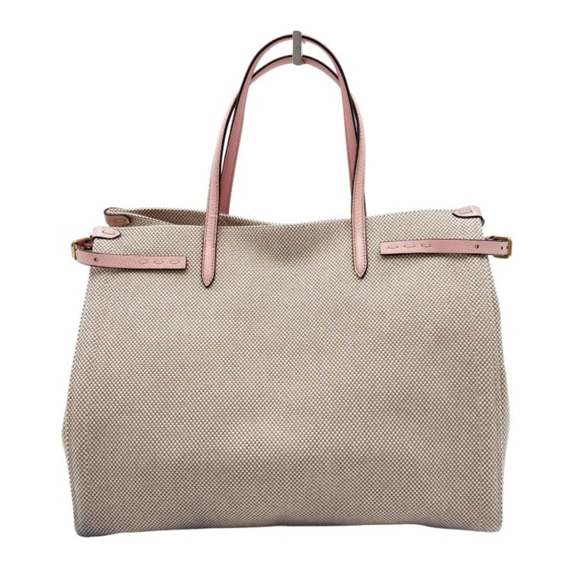 Valentino Garavani Beige Pink Canvas Leather Handbag Shoulder Bag Tote Bag (Pre-Owned)
