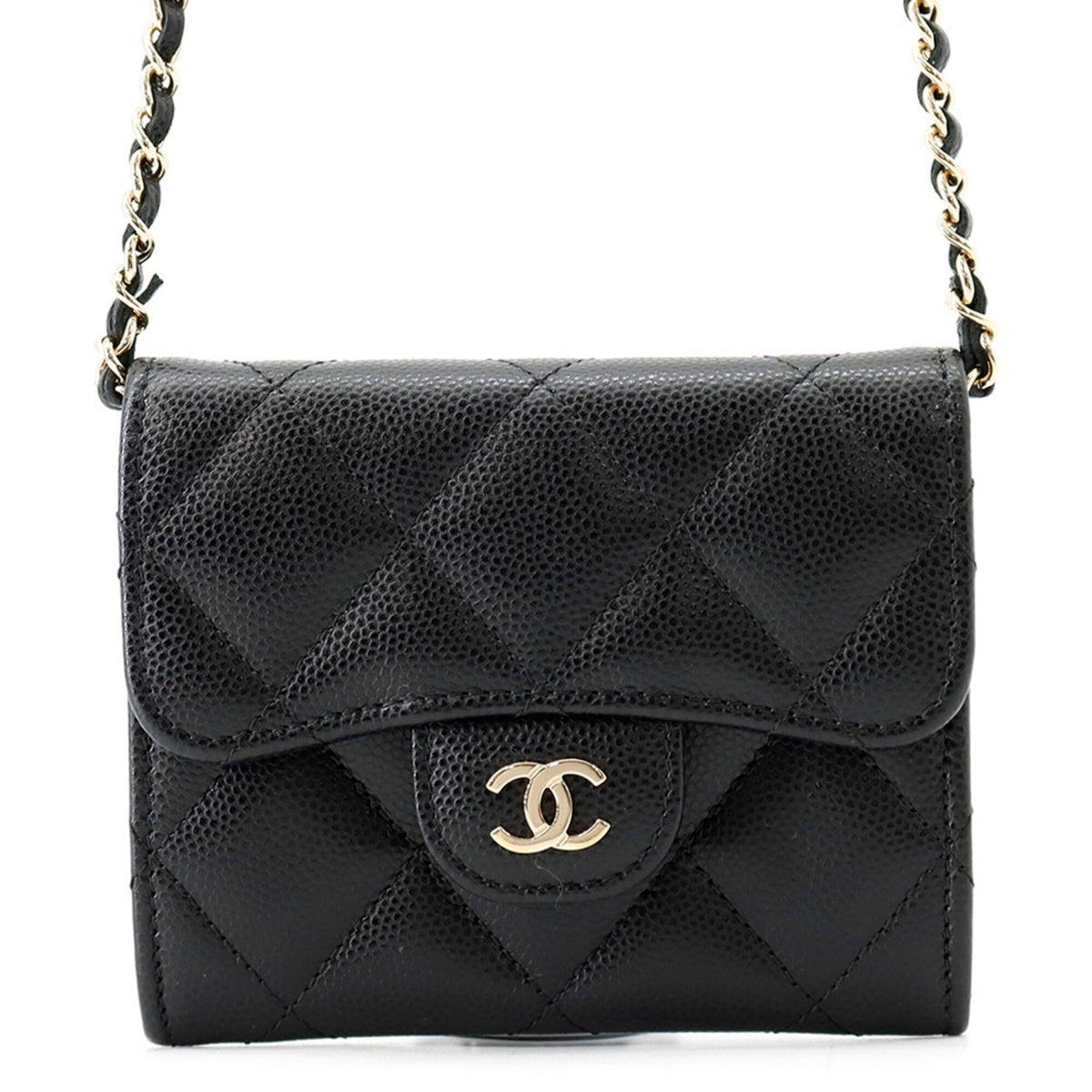Chanel Matelasse Black Grained Calfskin Chain/Shoulder Wallet (Pre-Owned)