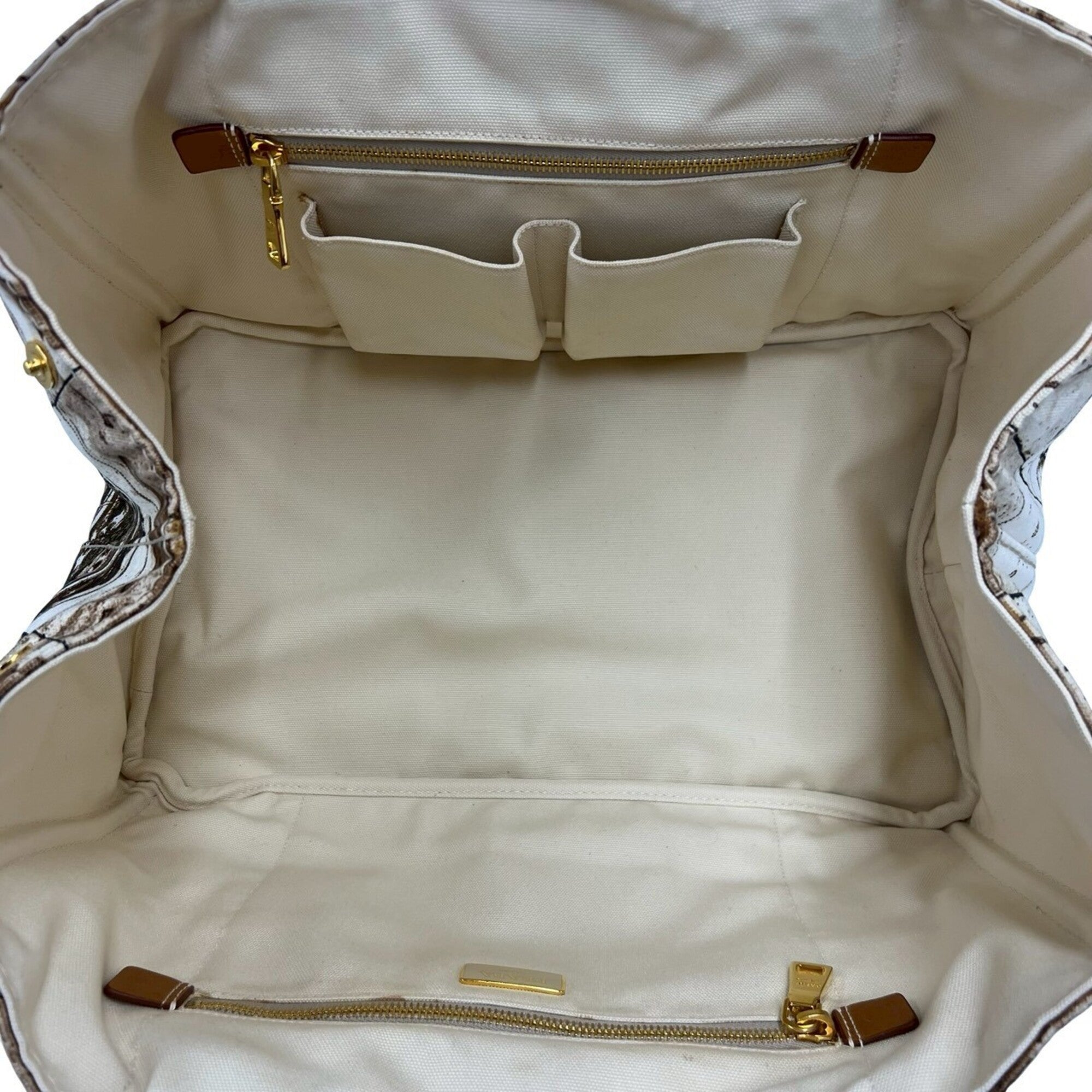Prada Brown Ivory Canvas Boston Bag Tote Bag (Pre-Owned)