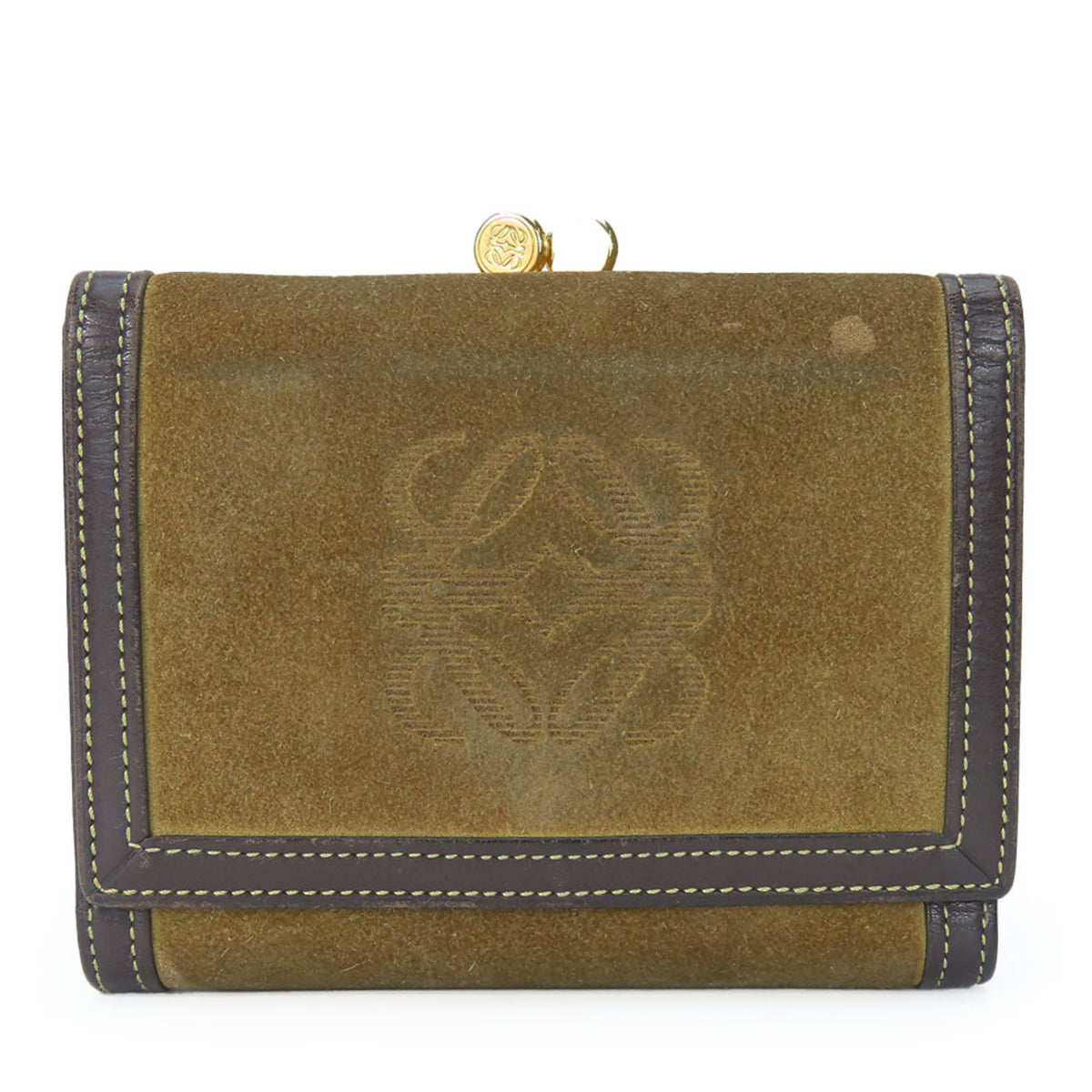 Loewe Brown Khaki Suede Leather Wallet (Tri-Fold) (Pre-Owned)