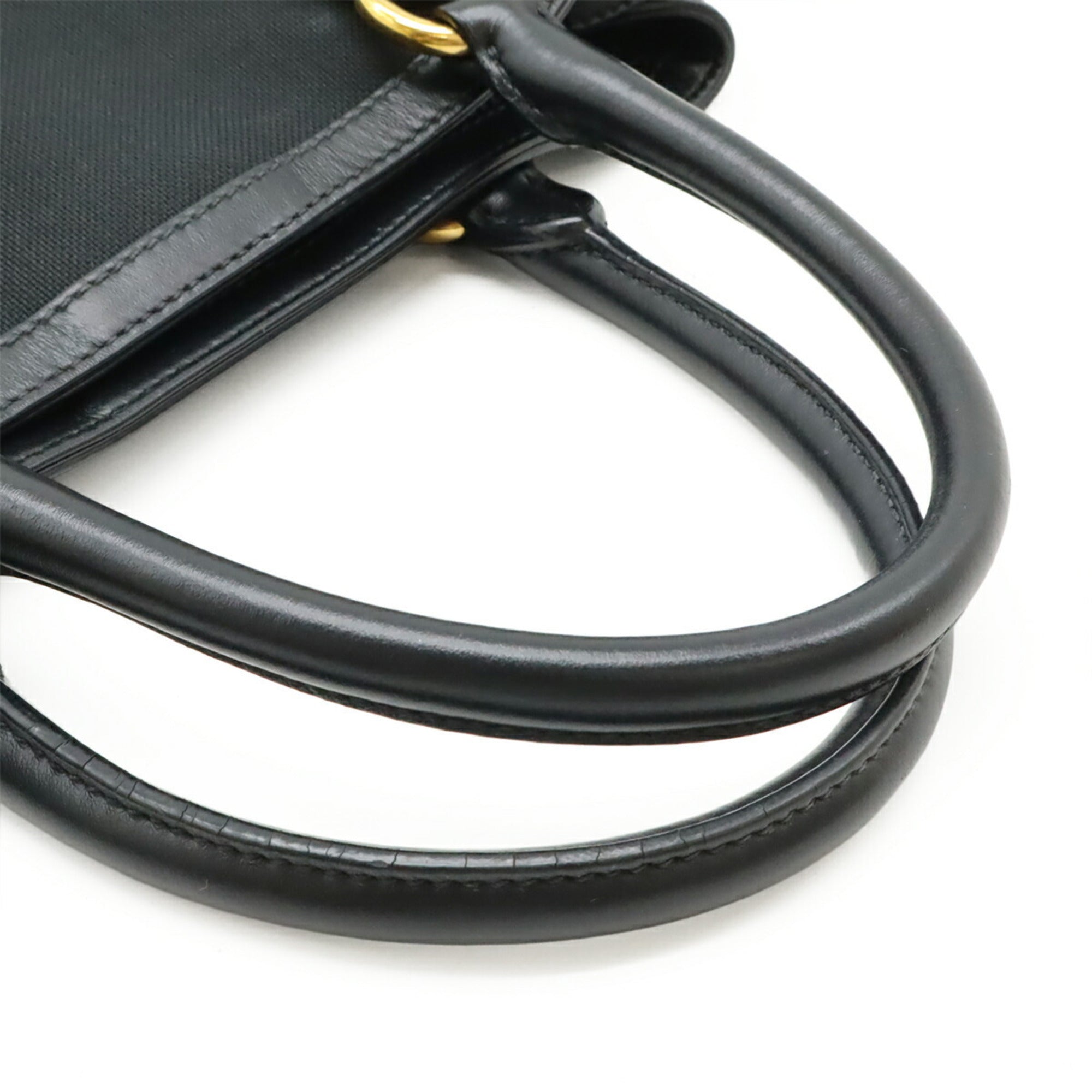Prada Black Nero Canvas Leather Handbag Shoulder Bag (Pre-Owned)