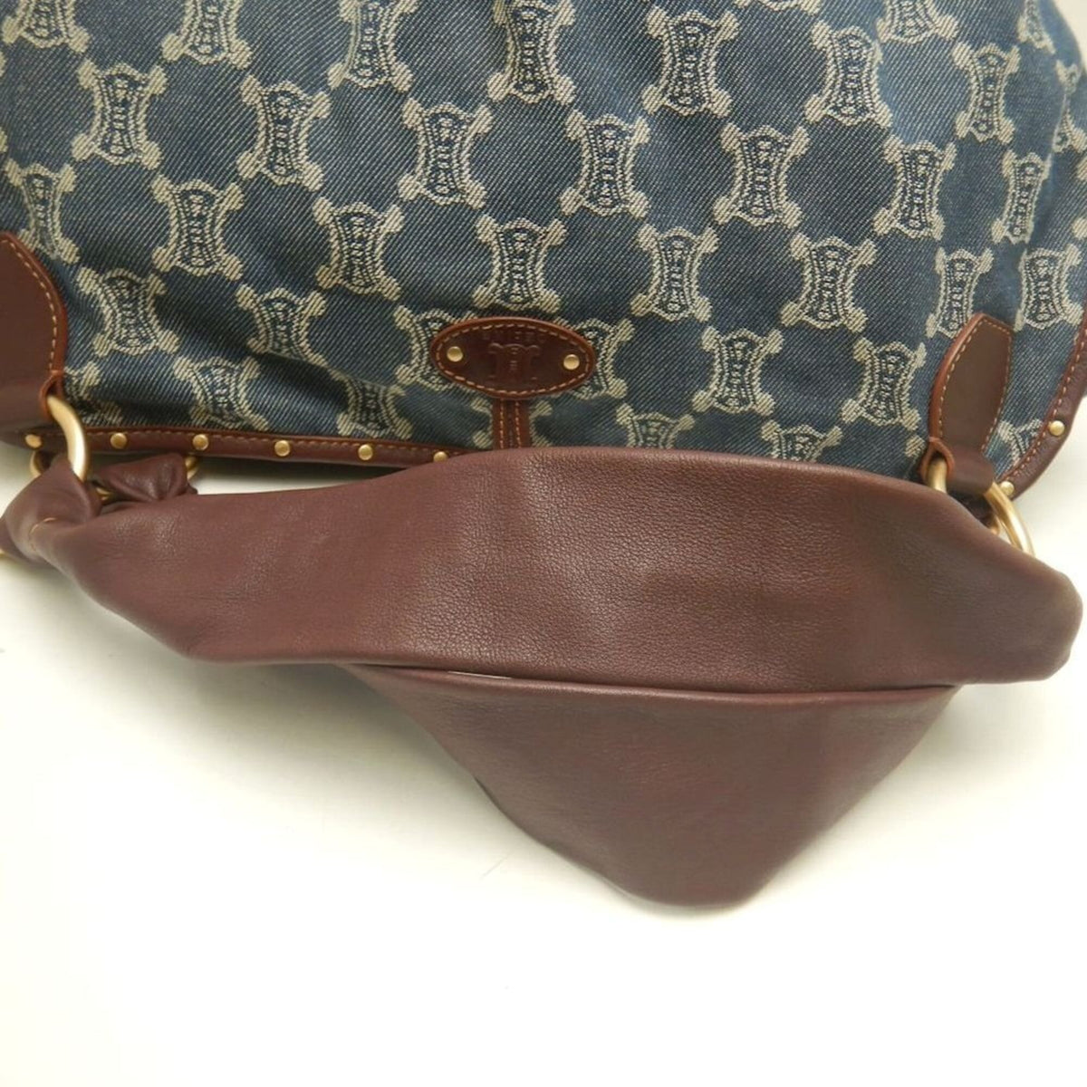 Celine Bittersweet Blue Brown Cotton Denim Leather Handbag (Pre-Owned)