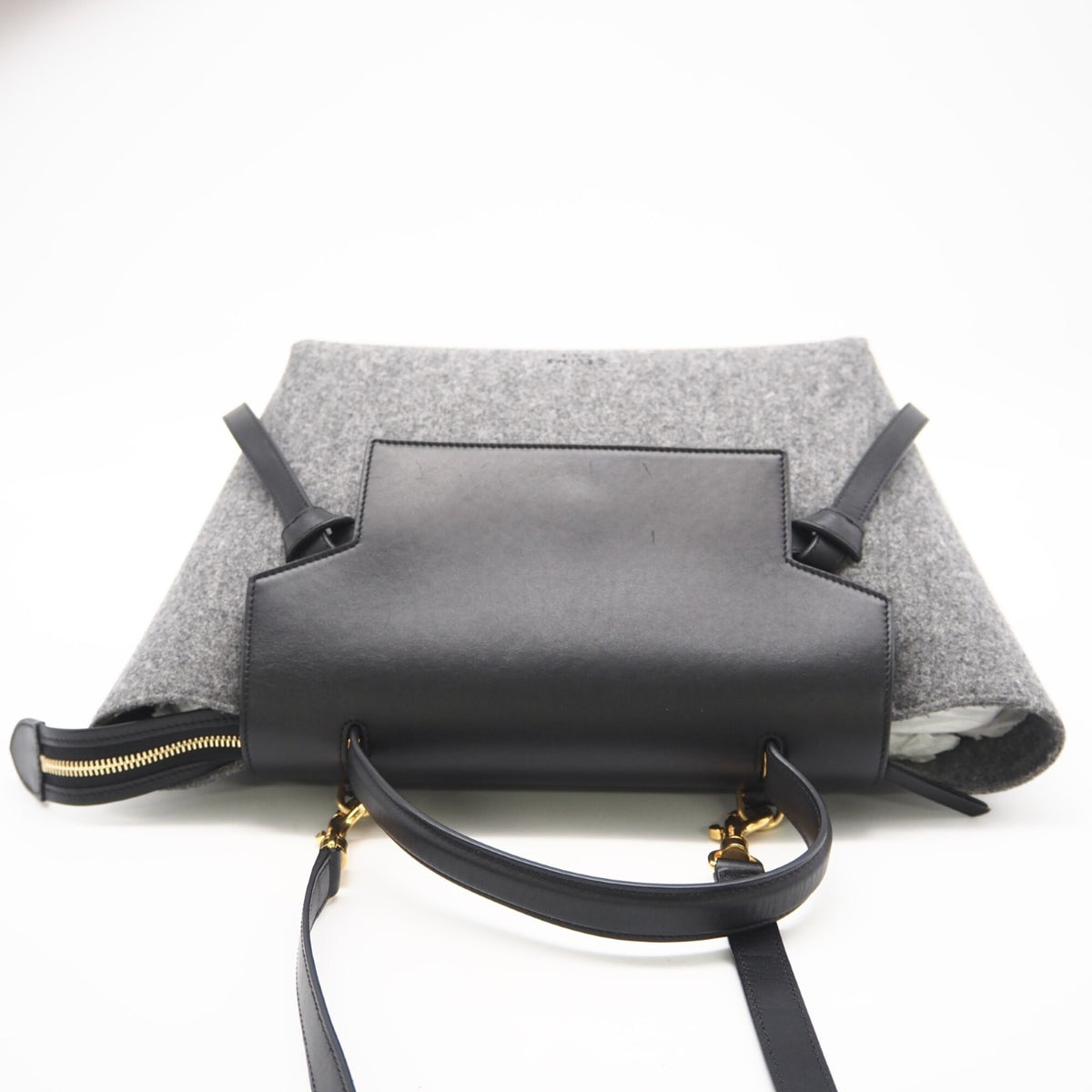 Celine Black Gray Felt Leather Handbag (Pre-Owned)