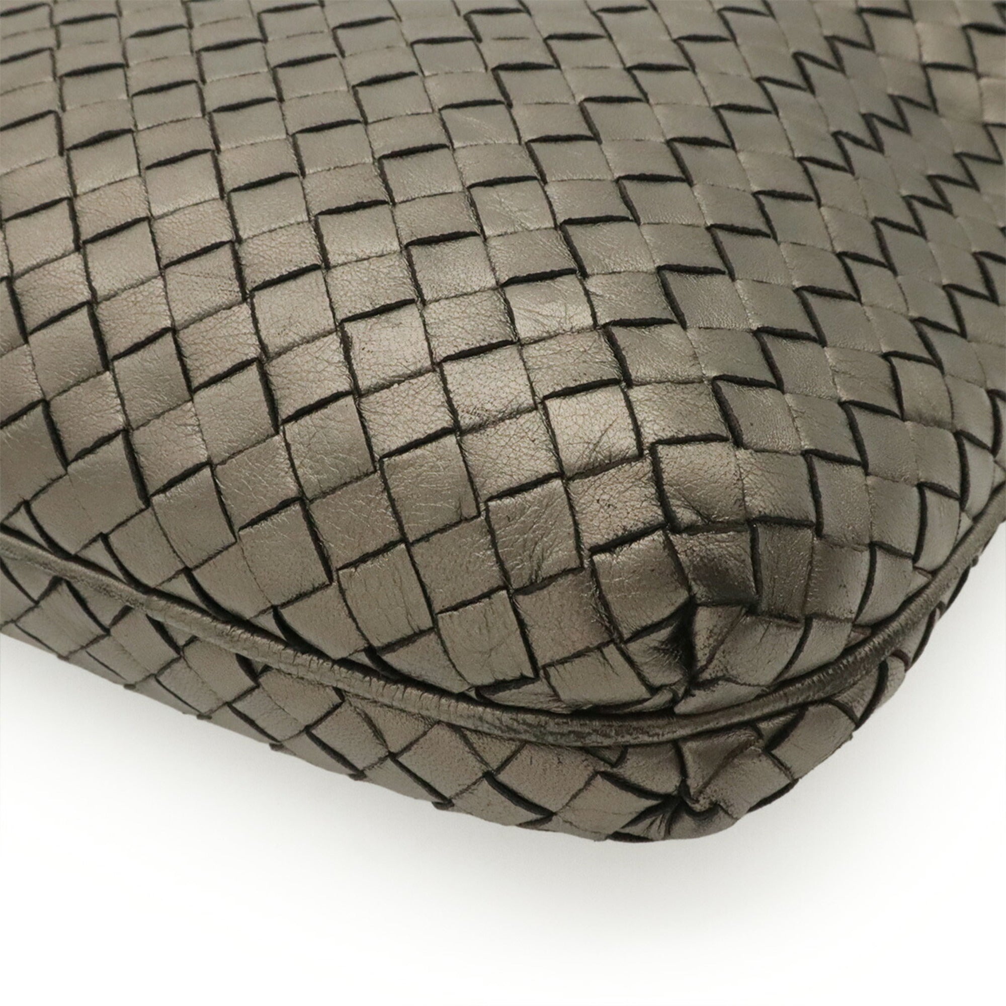 Bottega Veneta Metallic Gray Intrecciato Shoulder Bag Tote Bag (Pre-Owned)