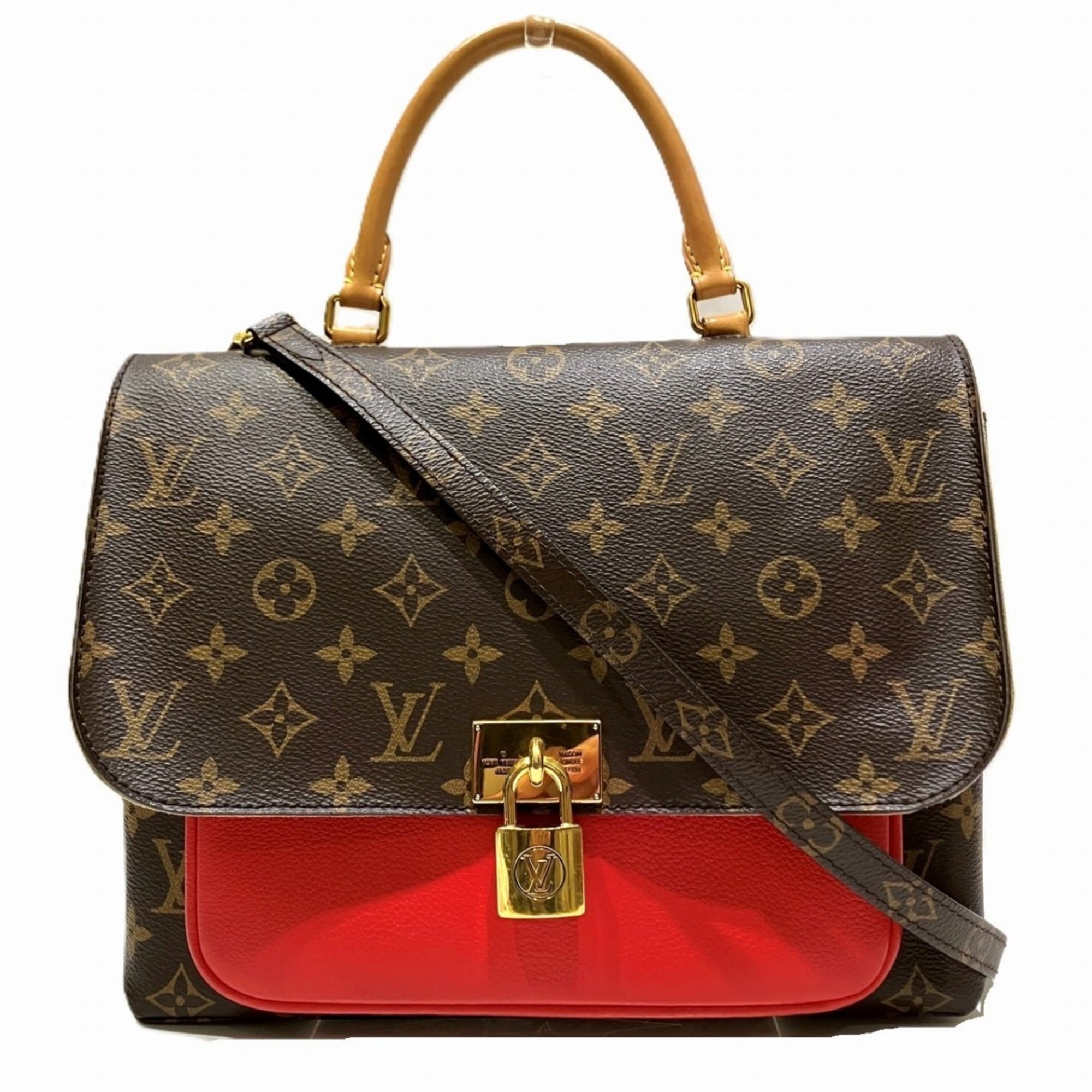 Louis Vuitton Brown Monogram Red Color Monogram Leather Handbag (Pre-Owned)