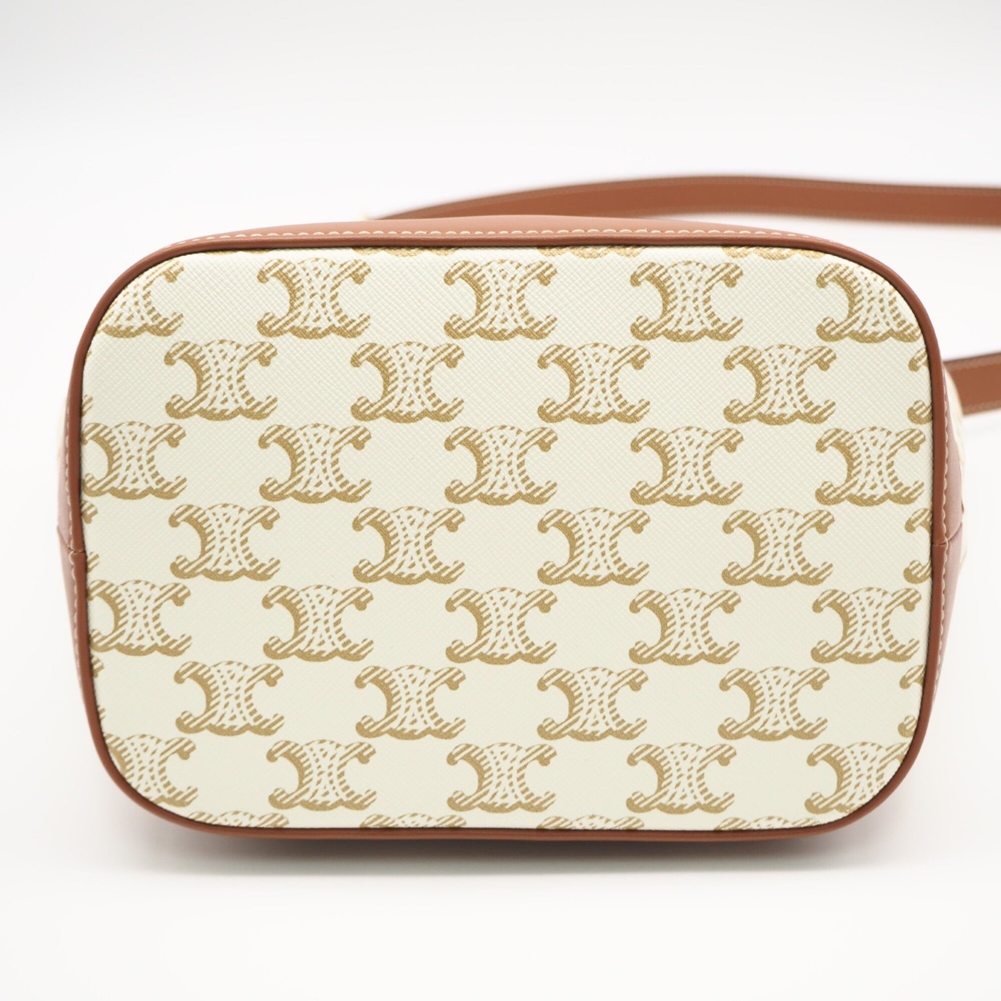 Celine Beige White Coated Canvas Leather Shoulder Bag (Pre-Owned)