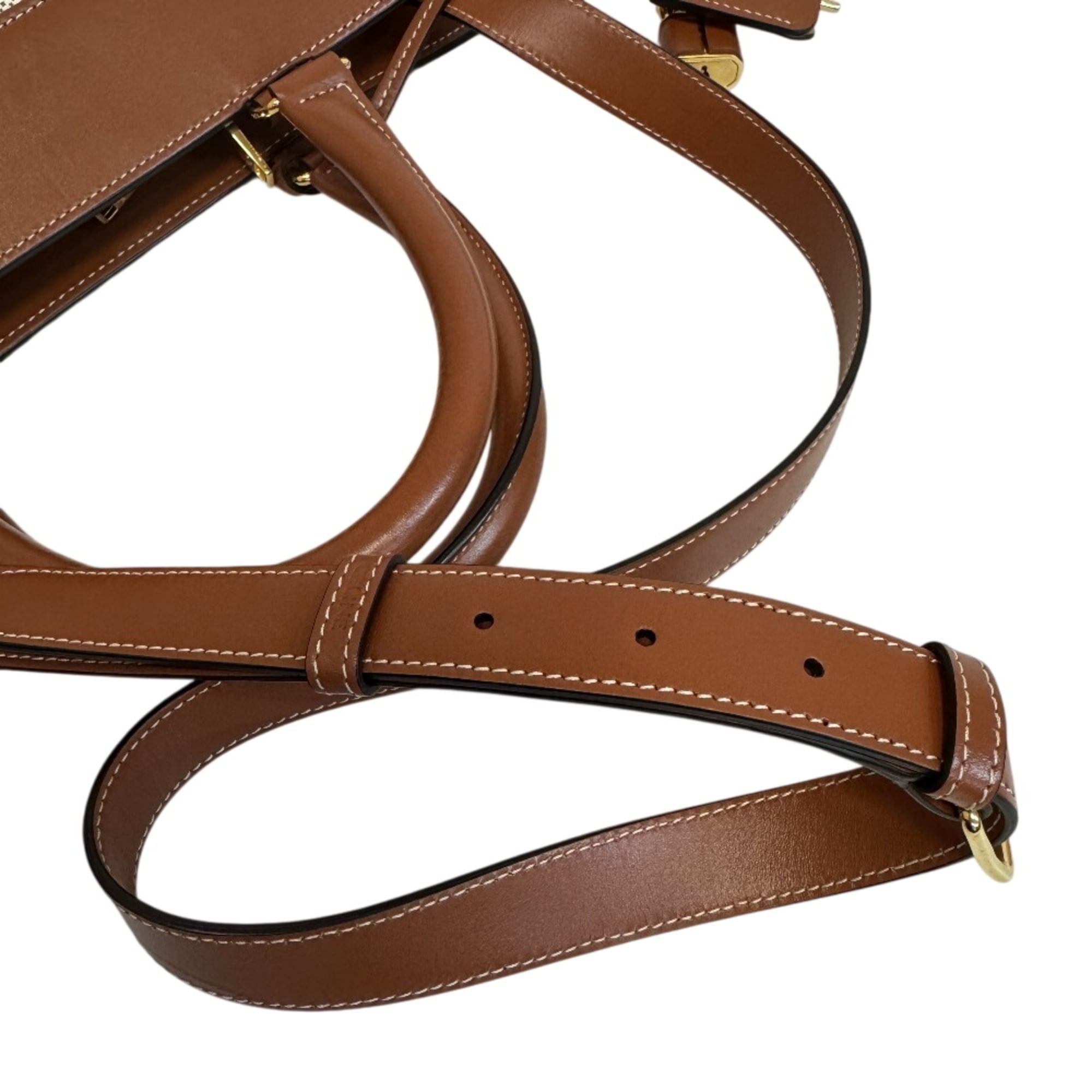 Celine Beige Brown Canvas Leather Shoulder Bag (Pre-Owned)