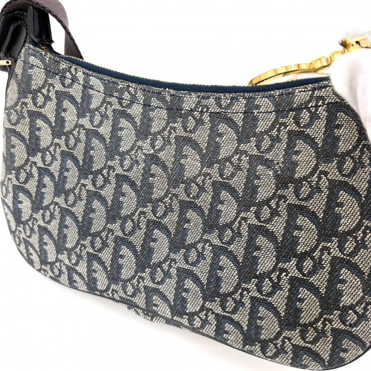 Christian Dior Navy Canvas Leather Saddle Bag Shoulder Bag (Pre-Owned)