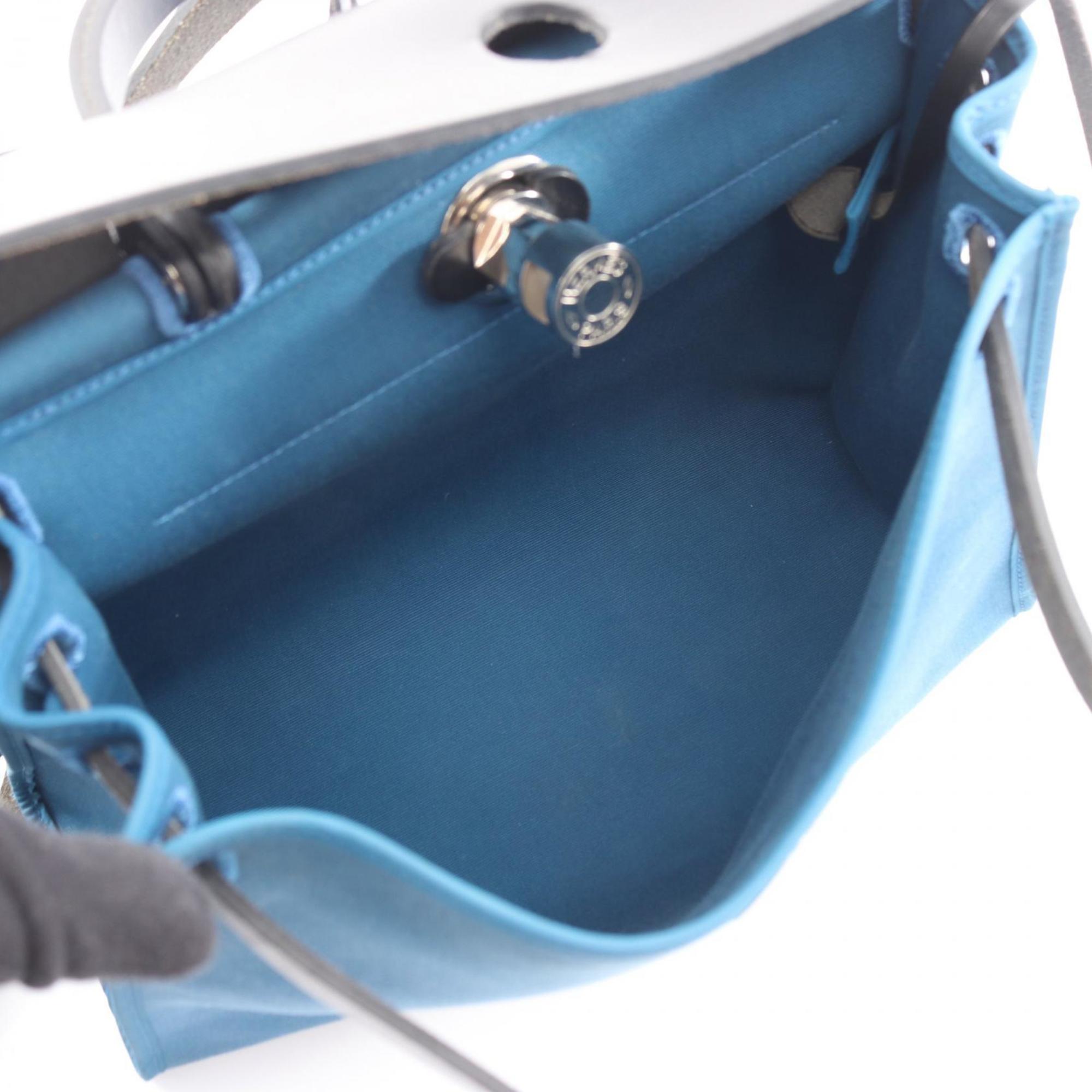Hermes Black Blue Toile Officier Handbag (Pre-Owned)