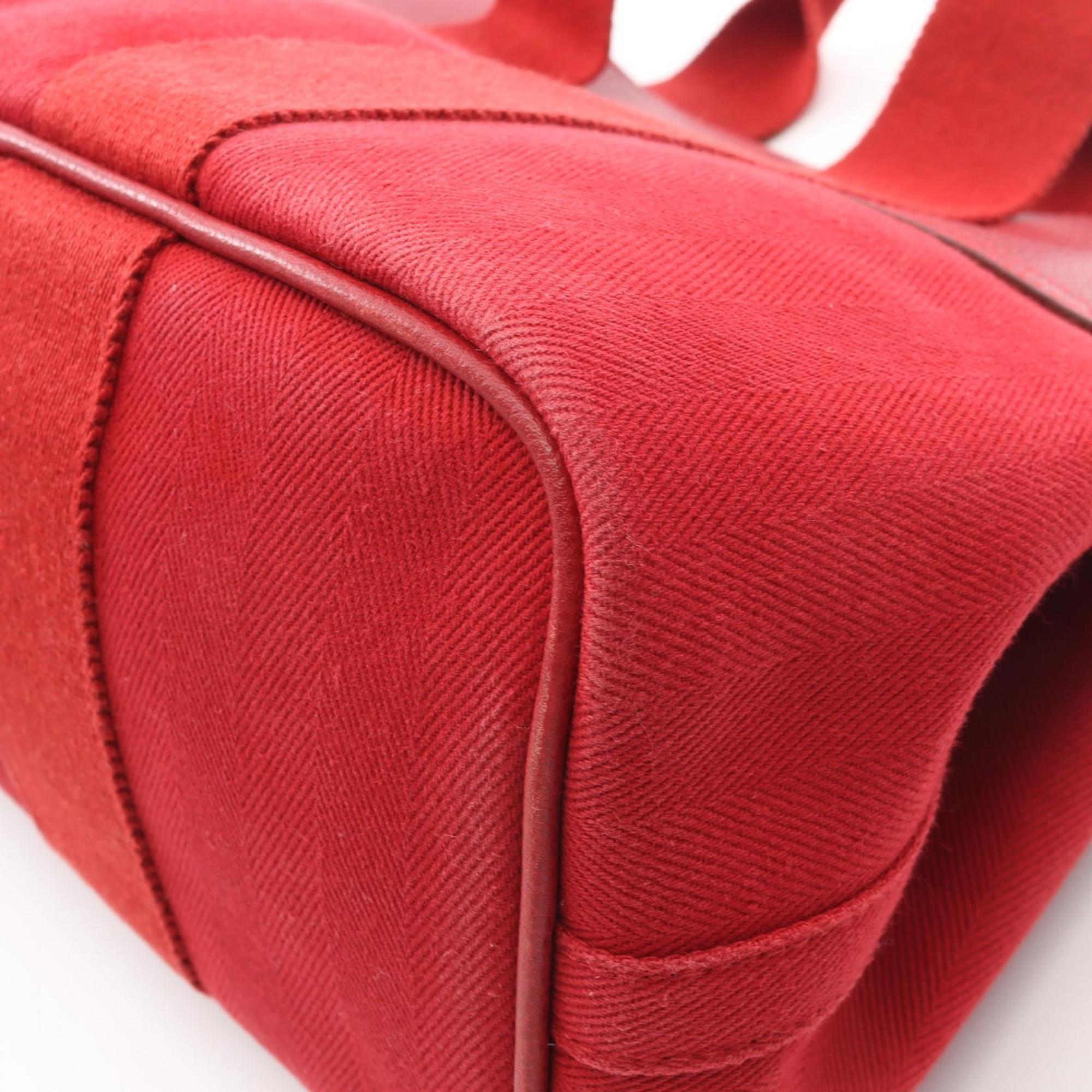 Hermes Red Color Toile Chevron Canvas Leather Vache Liegee Leather Handbag Pouch (Pre-Owned)