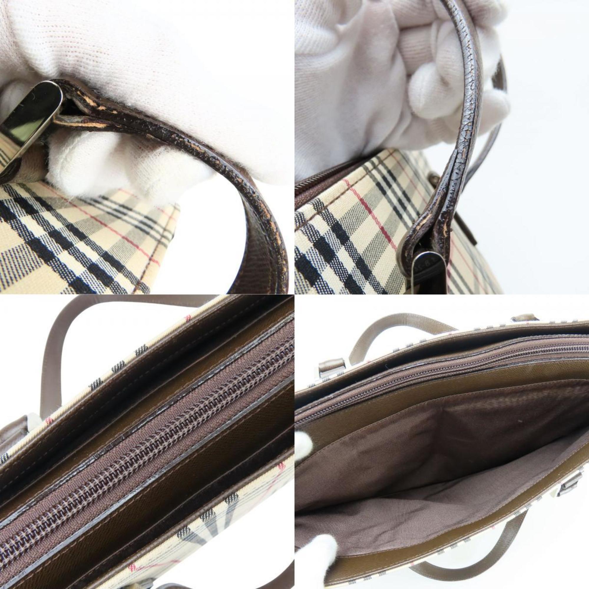 Burberry Beige Brown Canvas Leather Tote Bag (Pre-Owned)