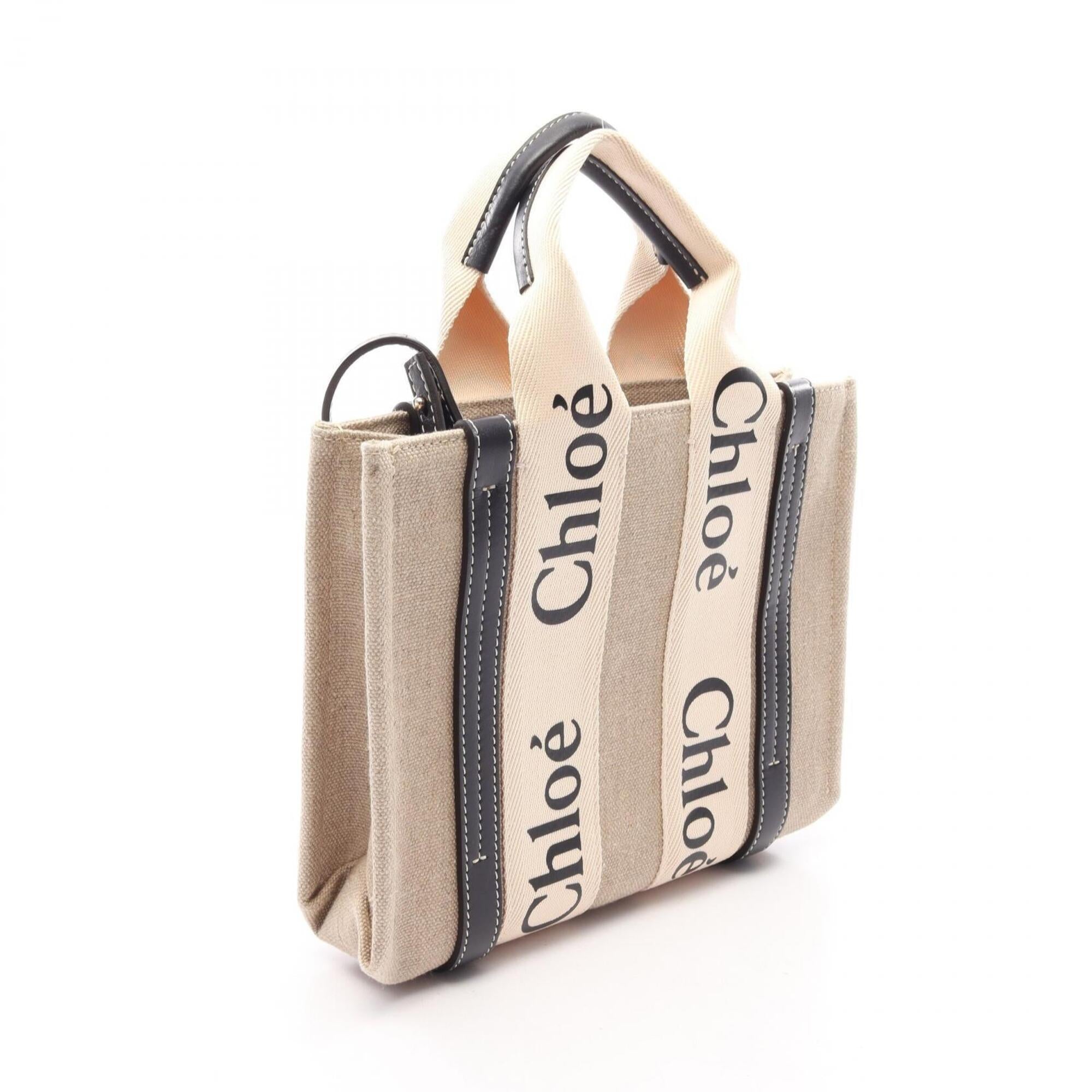 Chloé Beige Black Canvas Leather Handbag (Pre-Owned)