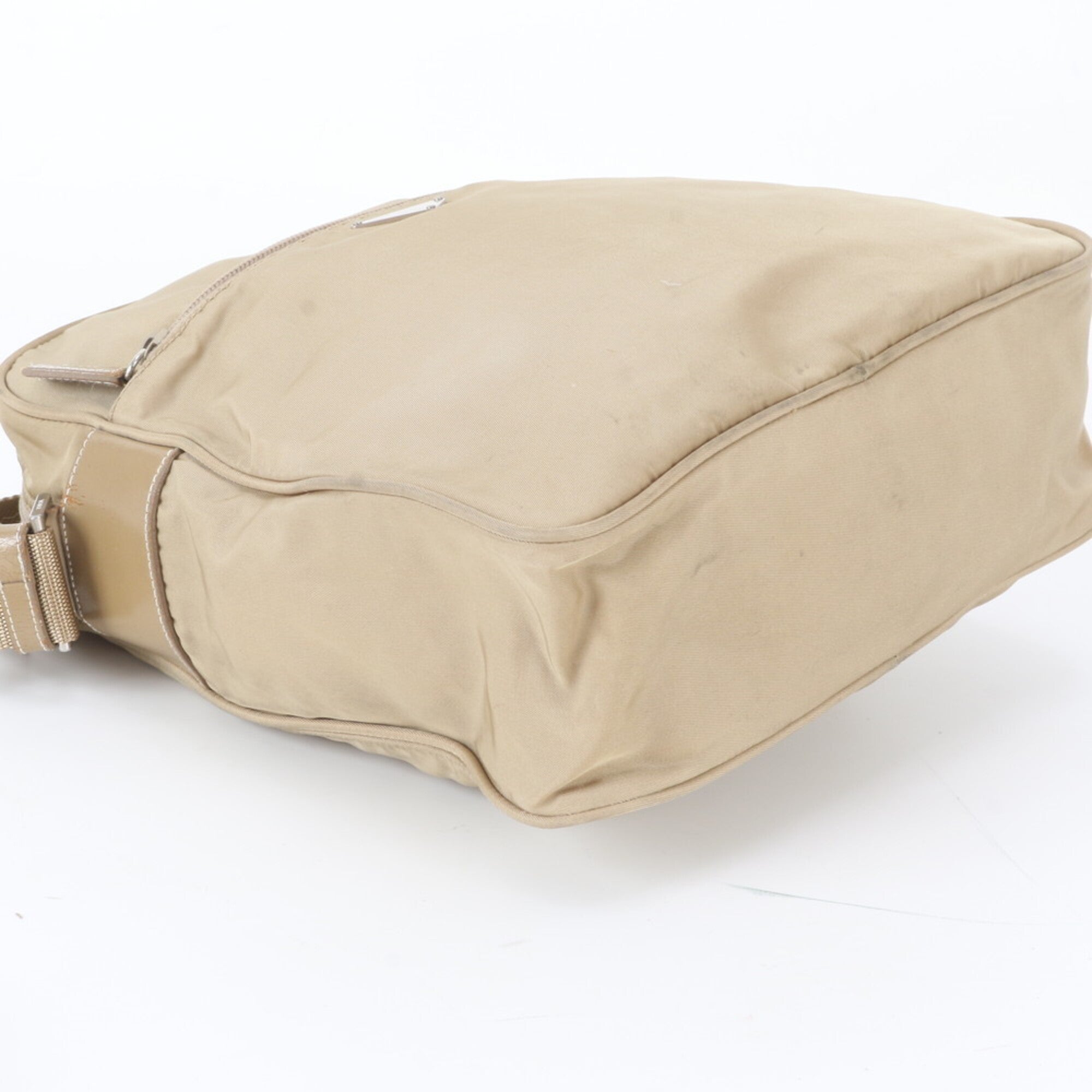 Prada Beige Leather Nylon Handbag Shoulder Bag Tote Bag (Pre-Owned)