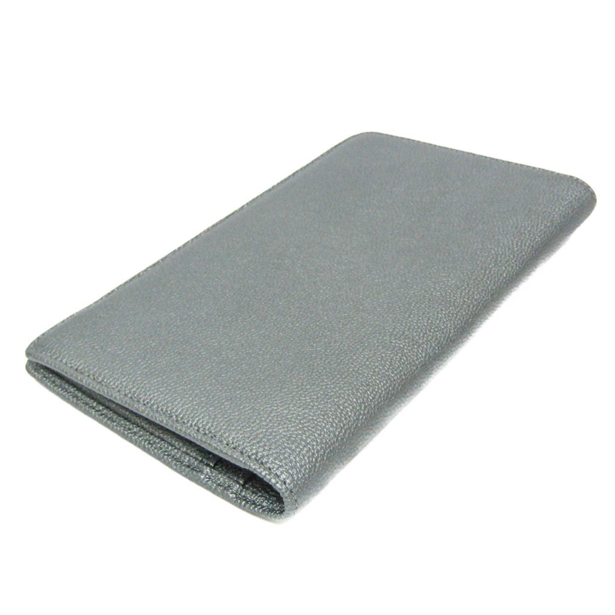 Chanel Coco Button Silver Leather Long Wallet (Bi-Fold) (Pre-Owned)