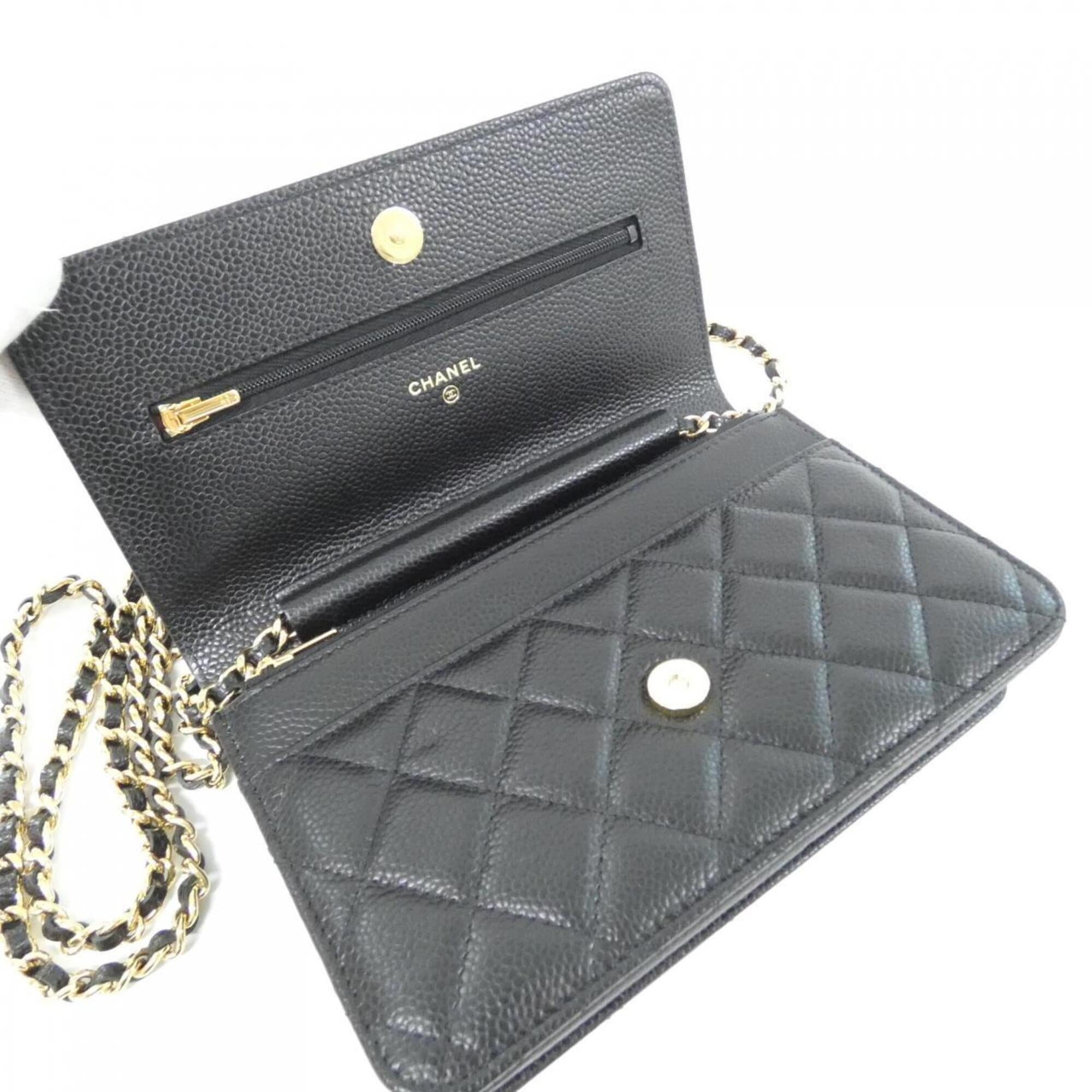 Chanel Black Bordeaux Grained Calfskin Chain/Shoulder Wallet (Pre-Owned)