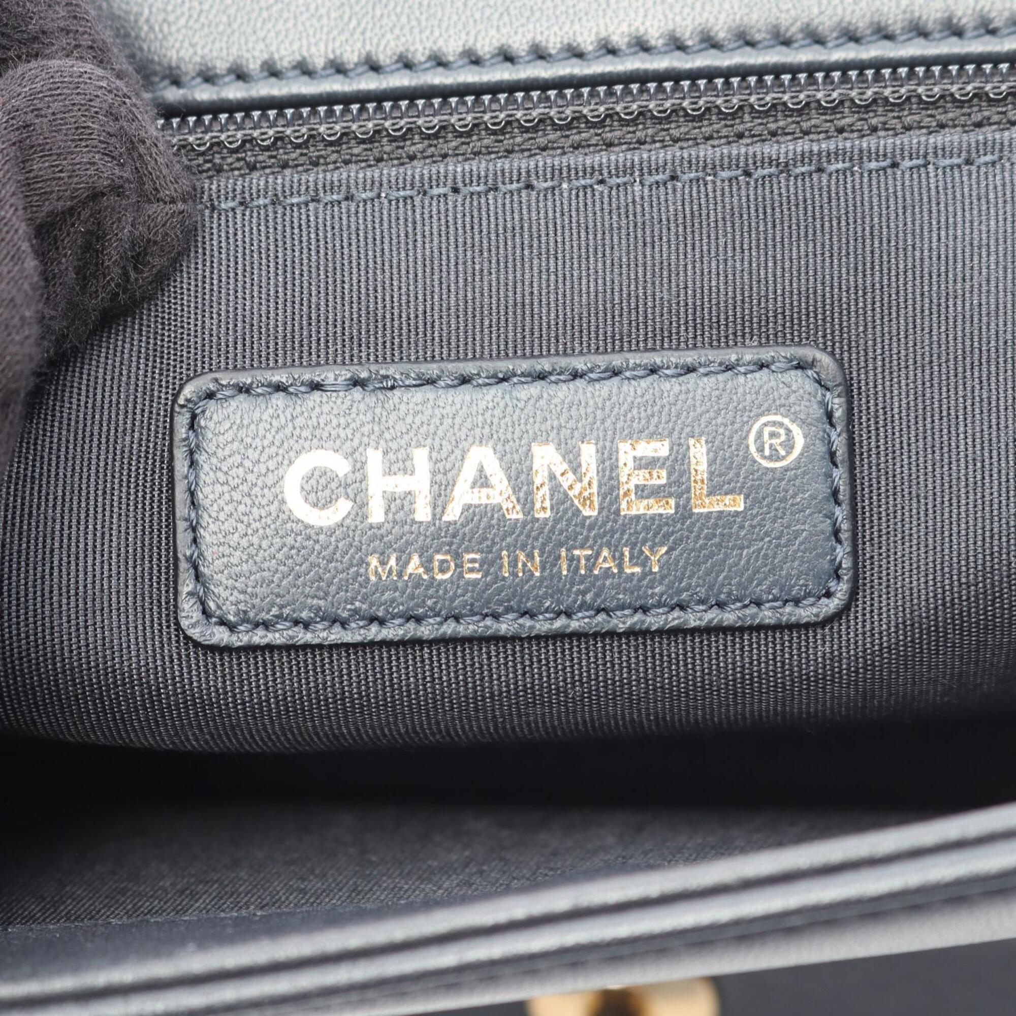 Chanel Navy Leather Handbag Shoulder Bag (Pre-Owned)