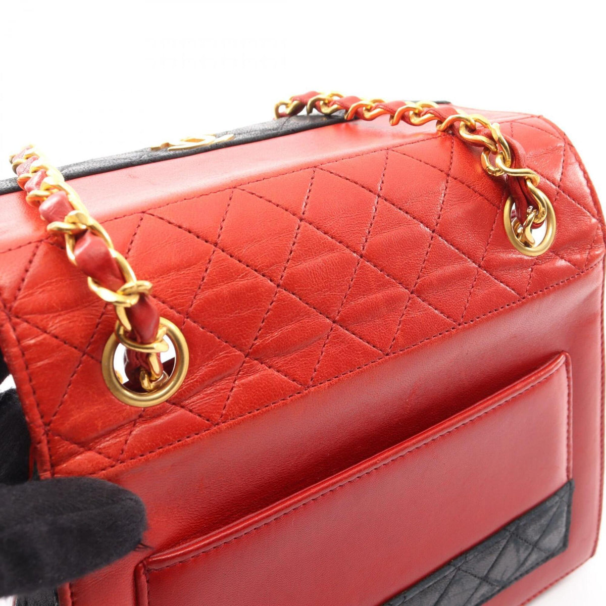 Chanel Black Red Color Leather Handbag Shoulder Bag (Pre-Owned)