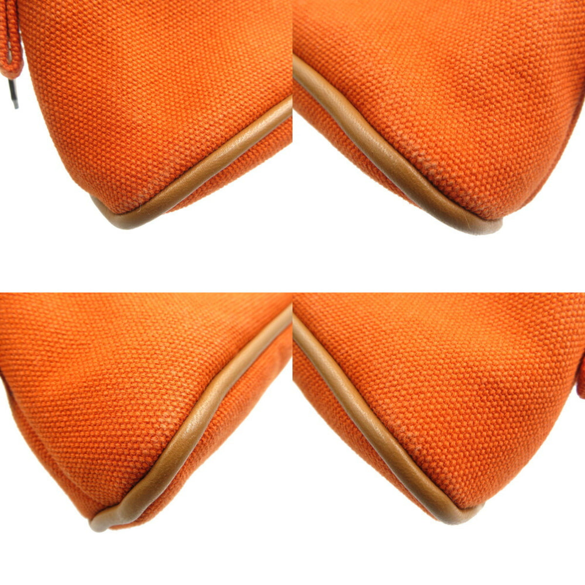 Hermes Beige Orange Cotton Leather Pouch (Pre-Owned)