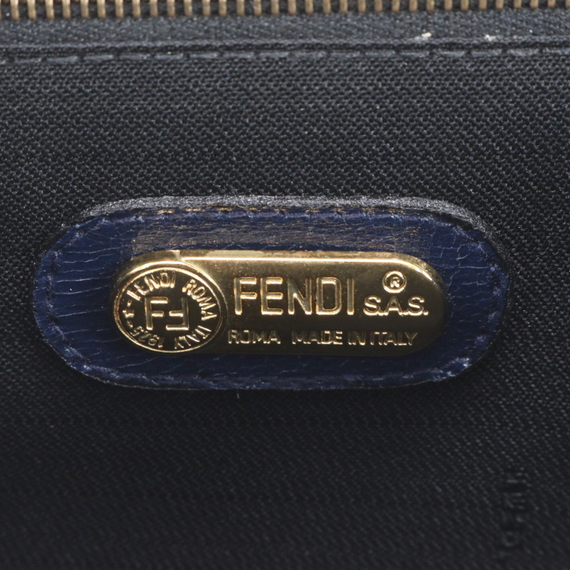 Fendi Navy Leather Clutch Bag Handbag Shoulder Bag Tote Bag (Pre-Owned)