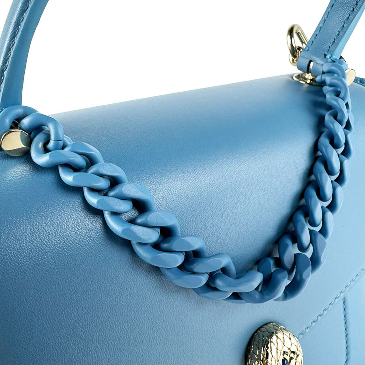 Bvlgari Blue Leather Handbag Shoulder Bag (Pre-Owned)