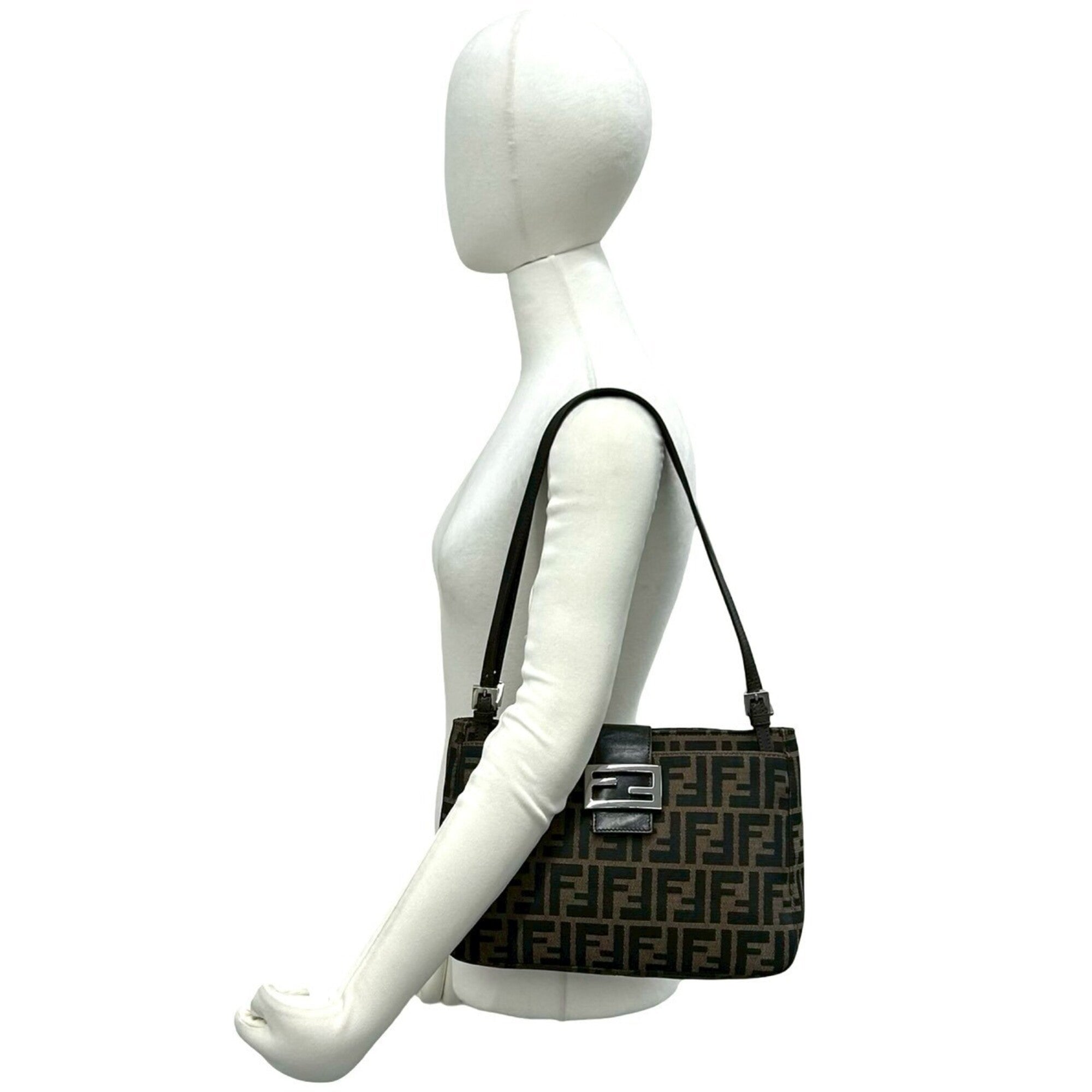 Fendi Black Brown Canvas Leather Handbag Shoulder Bag (Pre-Owned)