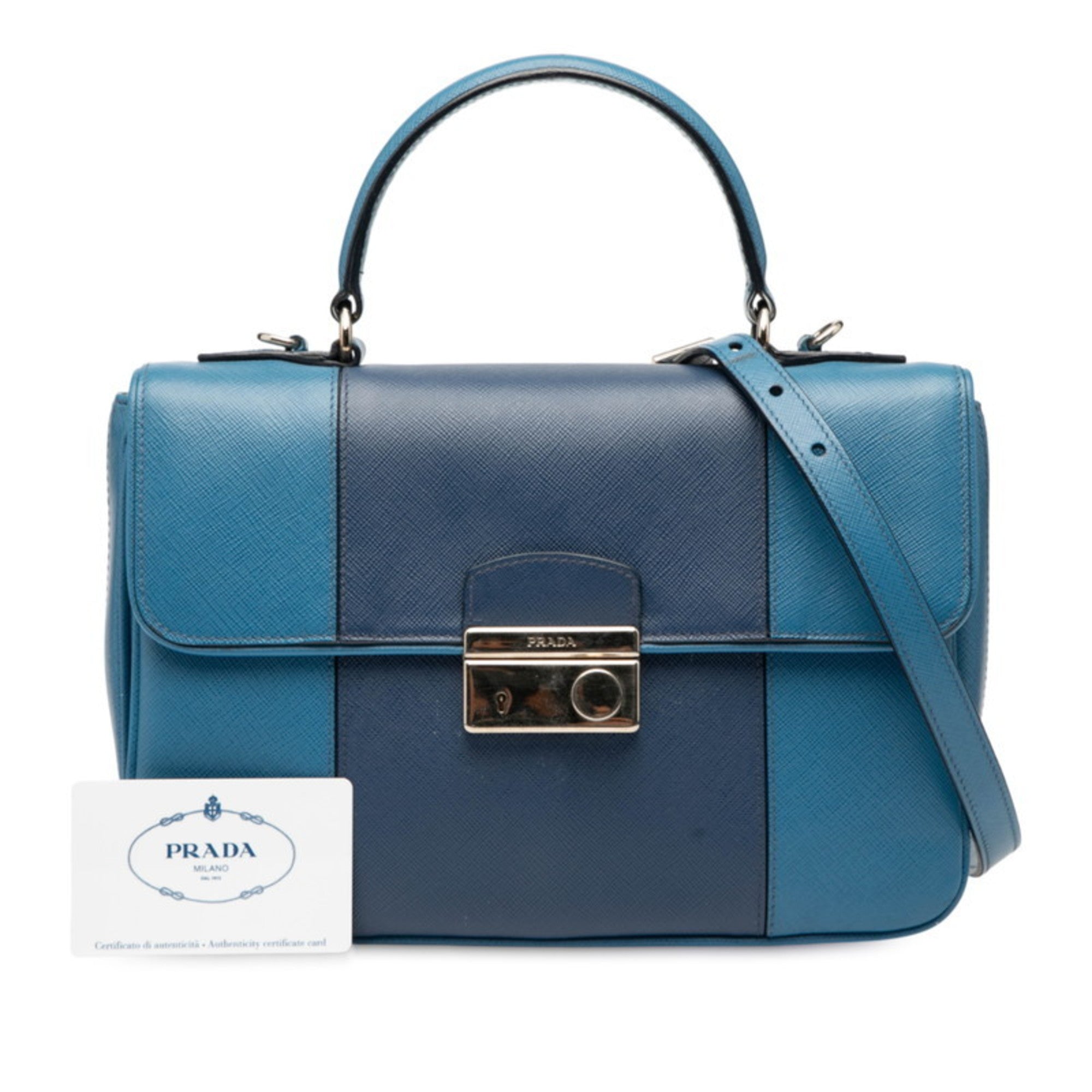 Prada Blue Leather Handbag Shoulder Bag (Pre-Owned)