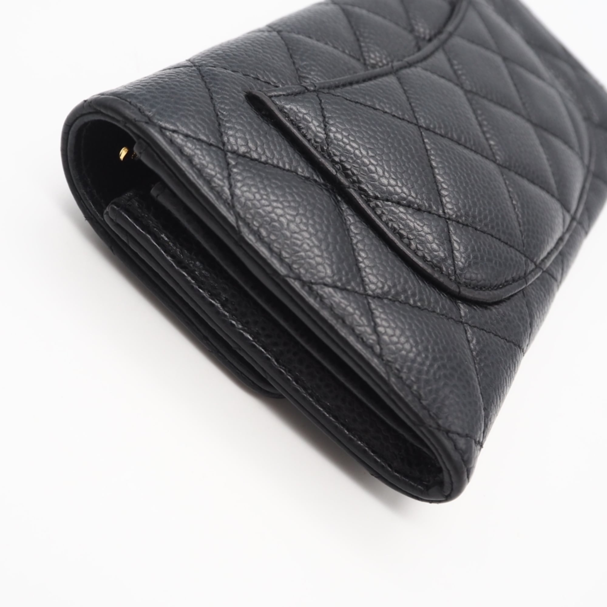 Chanel Black Grained Calfskin Long Wallet (Bi-Fold) (Pre-Owned)