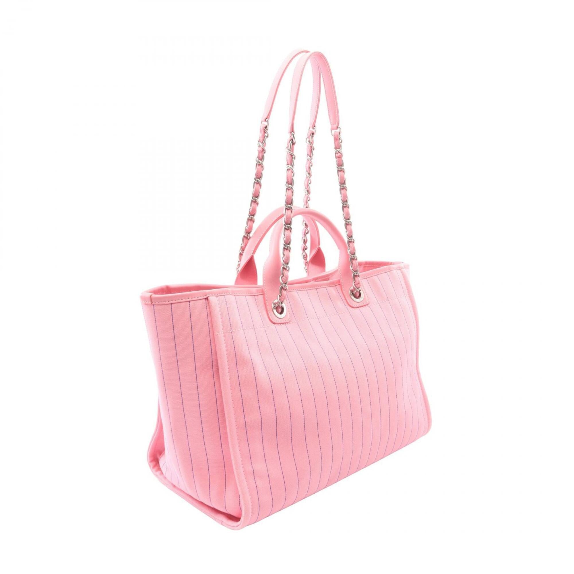 Chanel Blue Pink Canvas Leather Handbag Tote Bag (Pre-Owned)