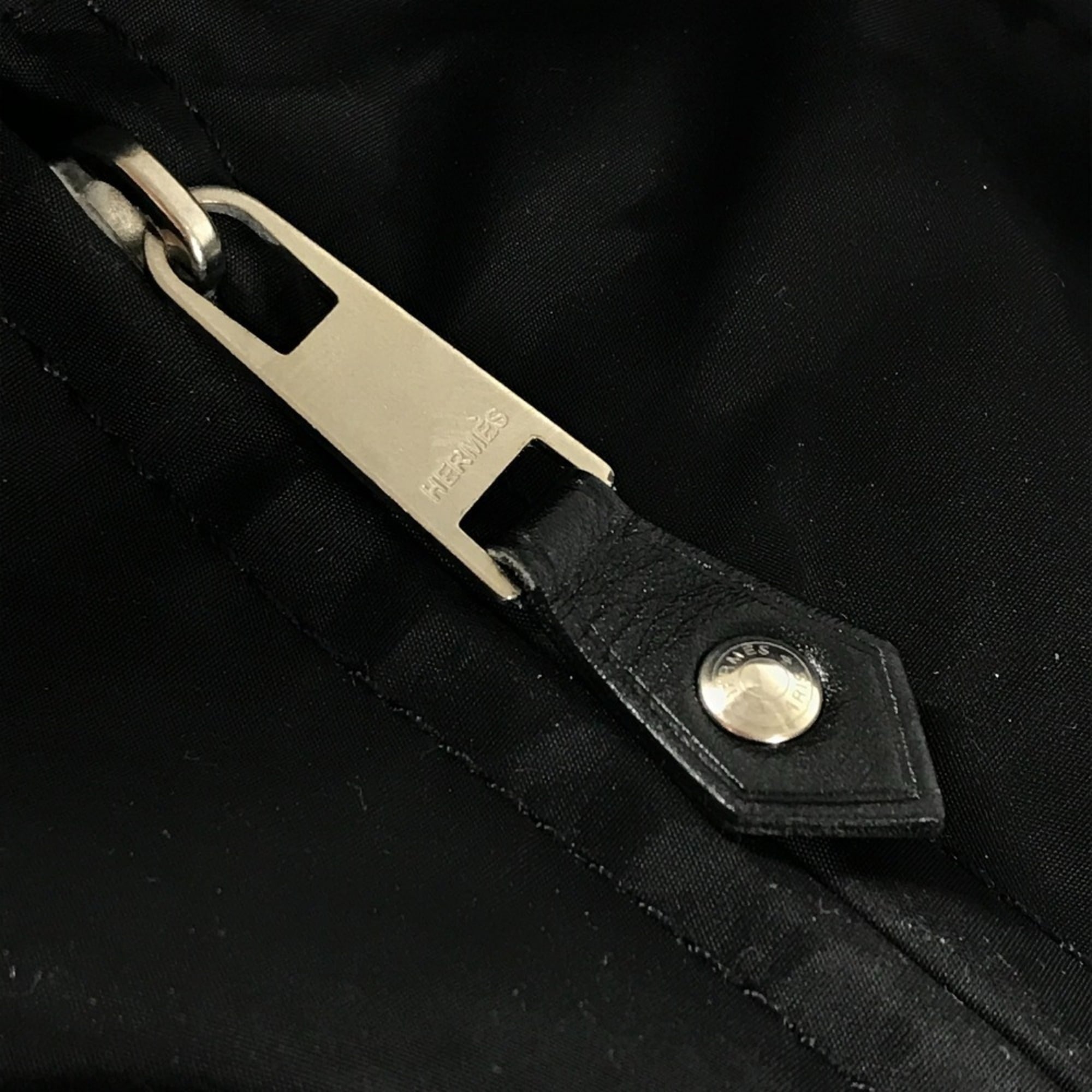 Hermes Black Leather Nylon Boston Bag Handbag Tote Bag (Pre-Owned)