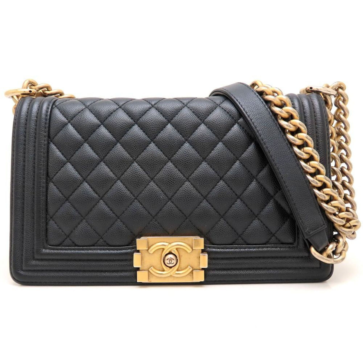 Chanel Boy Chanel Black Leather Shoulder Bag (Pre-Owned)