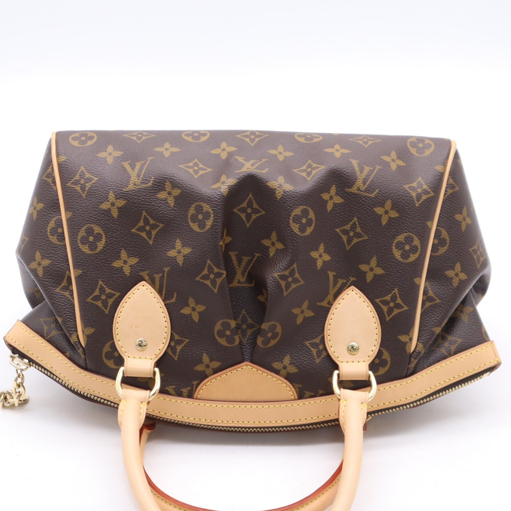 Louis Vuitton Beige Brown Coated Canvas Leather Handbag (Pre-Owned)
