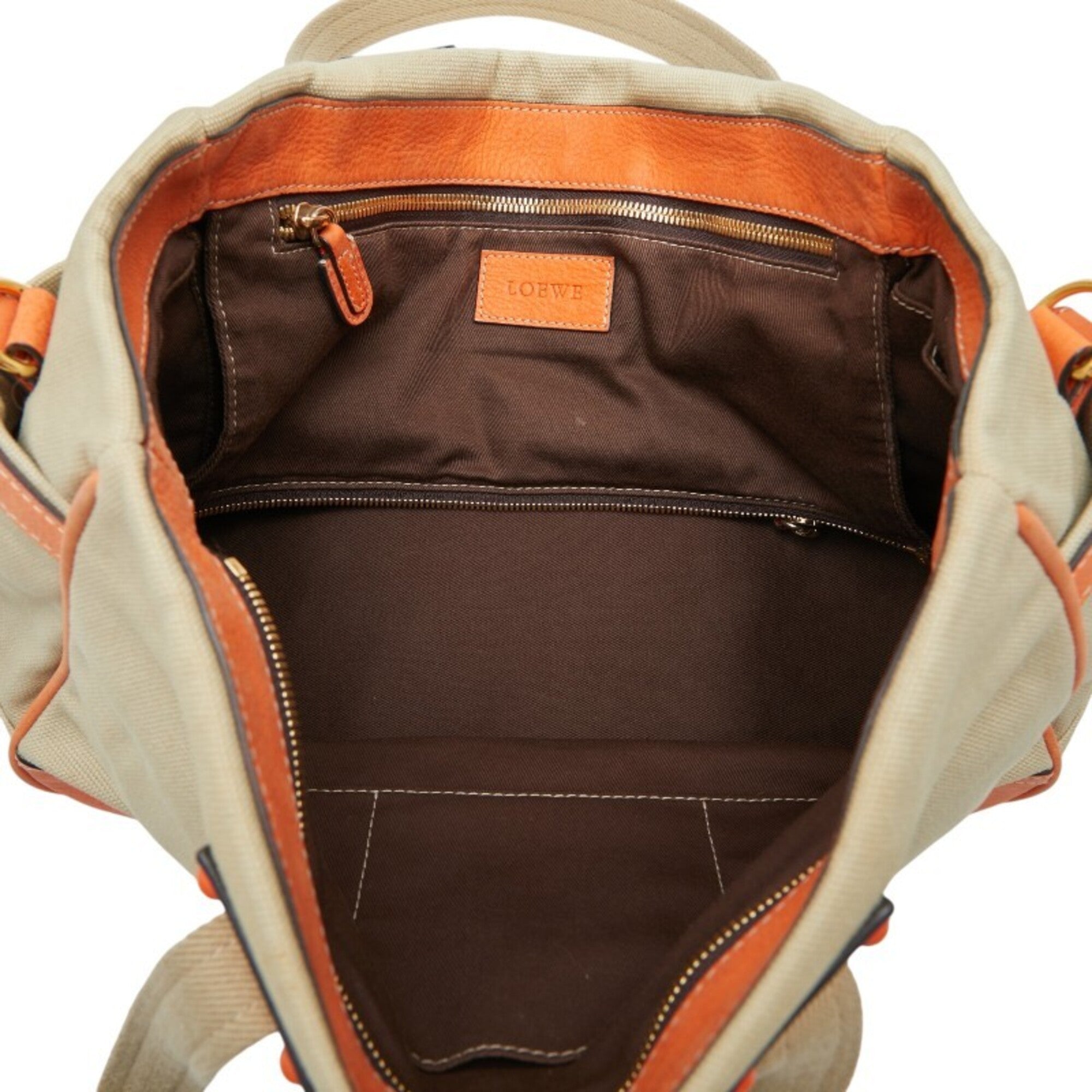 Loewe Beige Orange Canvas Leather Shoulder Bag Tote Bag (Pre-Owned)