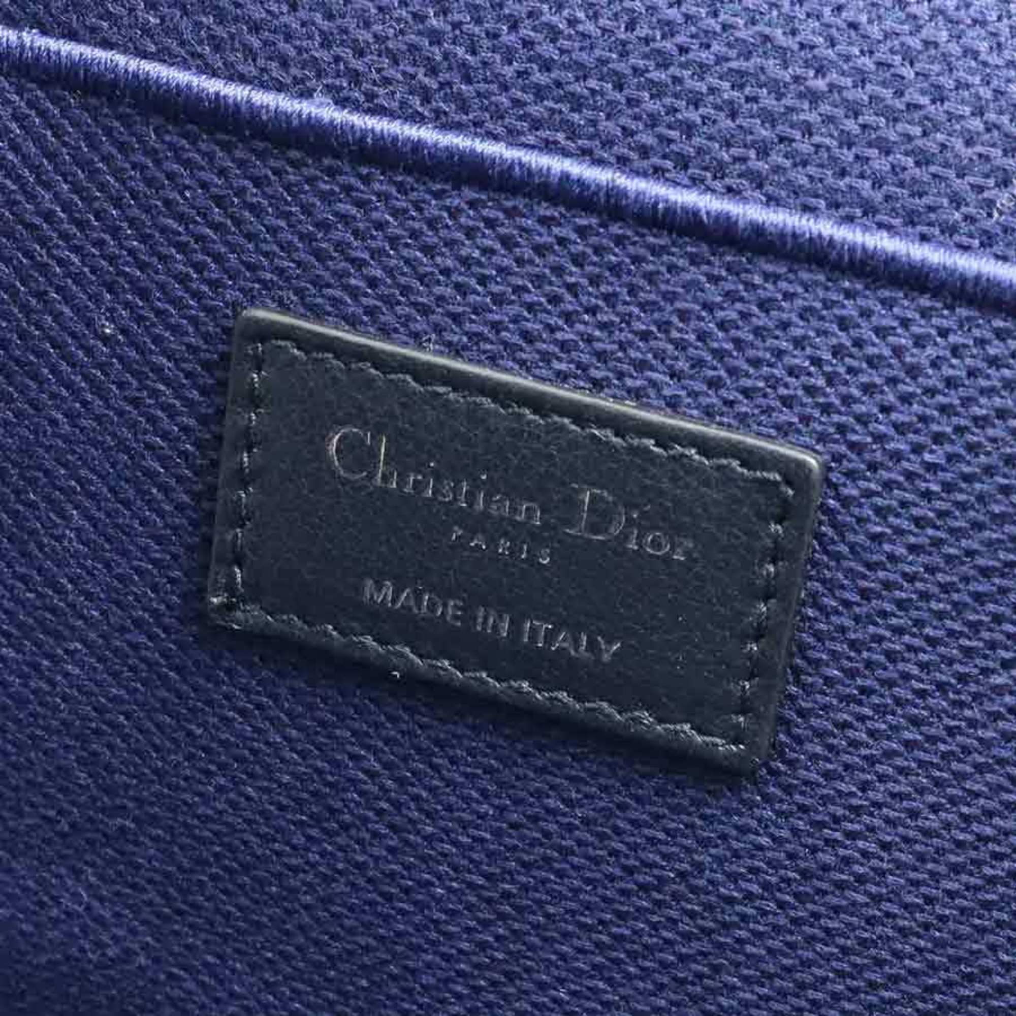 Christian Dior Navy White Canvas Handbag Vanity Bag (Pre-Owned)