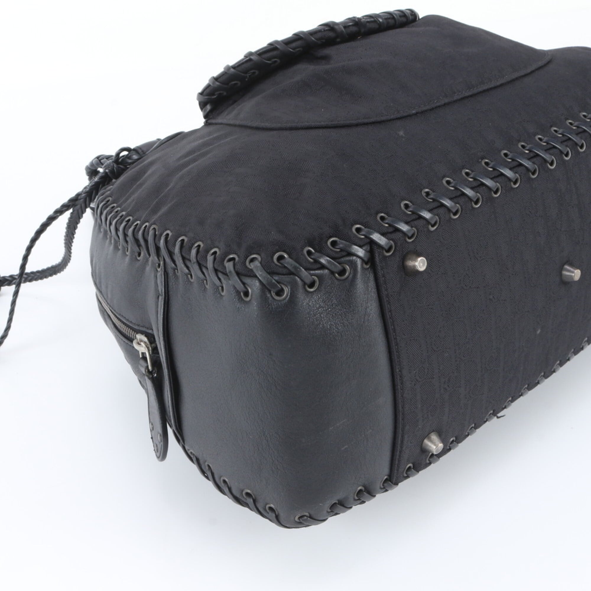 Christian Dior Black Leather Nylon Handbag Shoulder Bag Tote Bag (Pre-Owned)