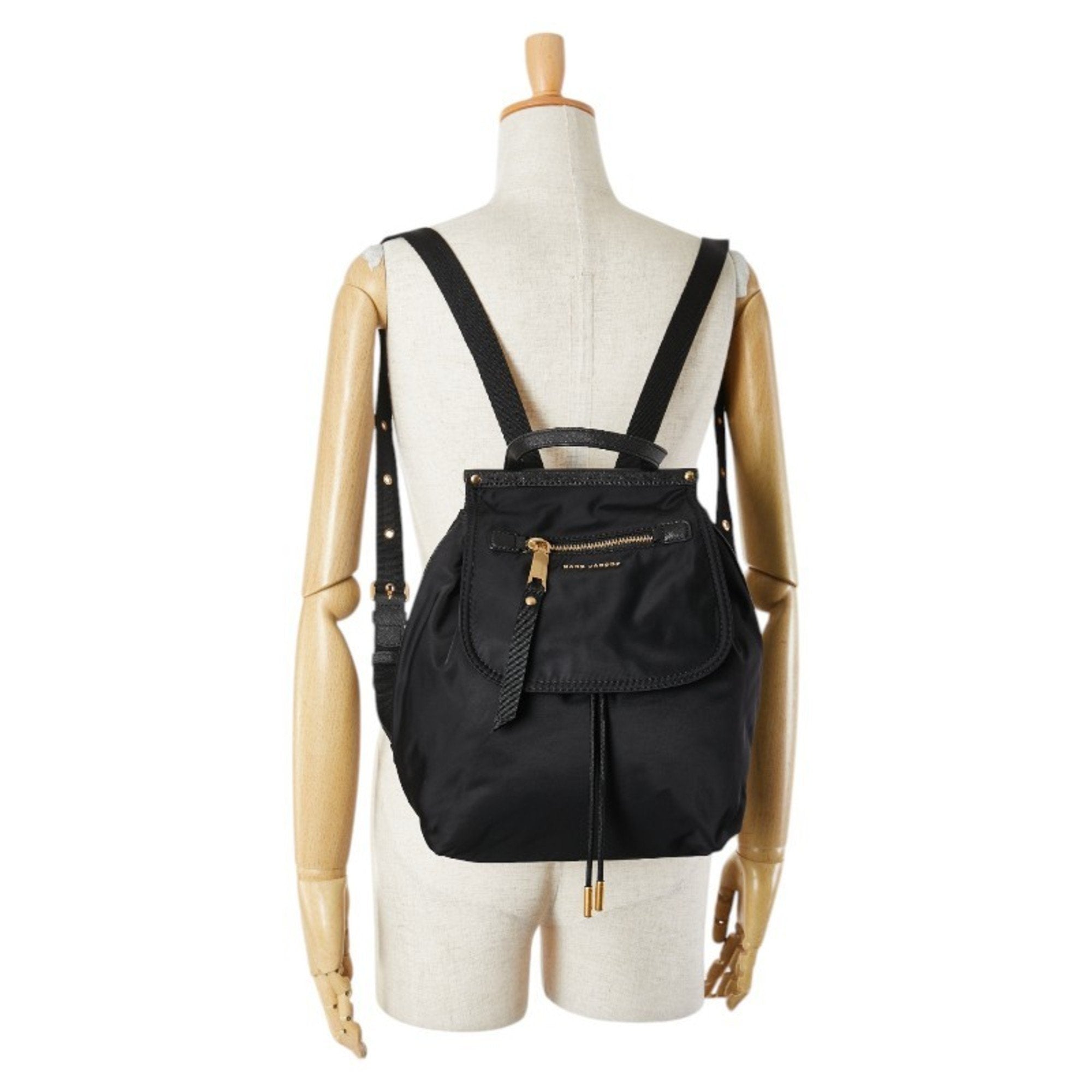 Marc By Marc Jacobs Black Gold Nylon Leather Backpack (Pre-Owned)