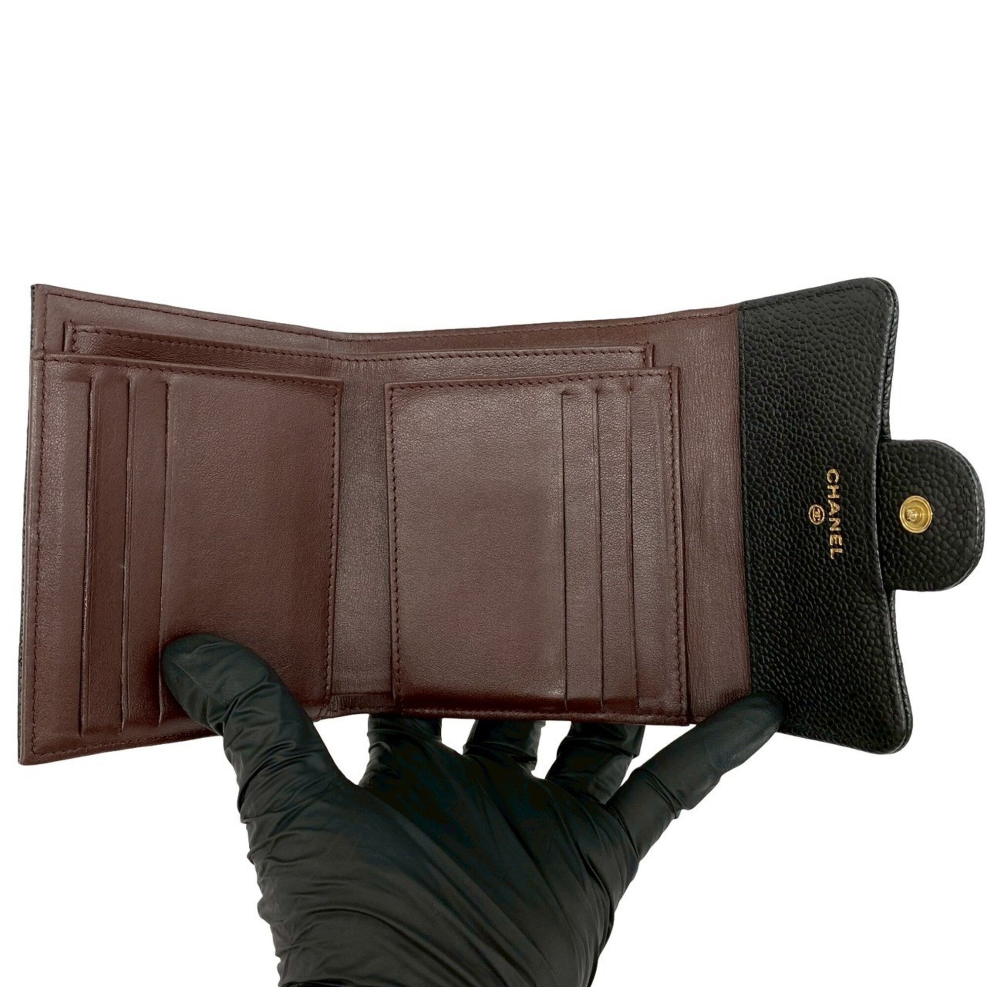Chanel Black Grained Calfskin Wallet (Tri-Fold) (Pre-Owned)