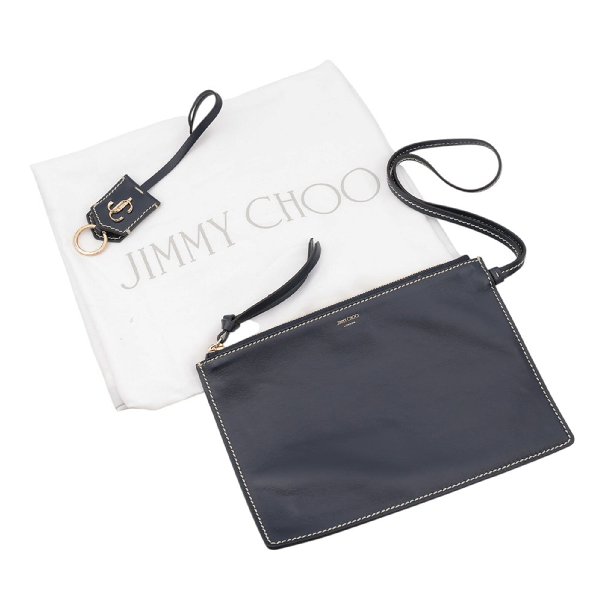 Jimmy Choo White Canvas Leather Handbag Pouch Tote Bag (Pre-Owned)