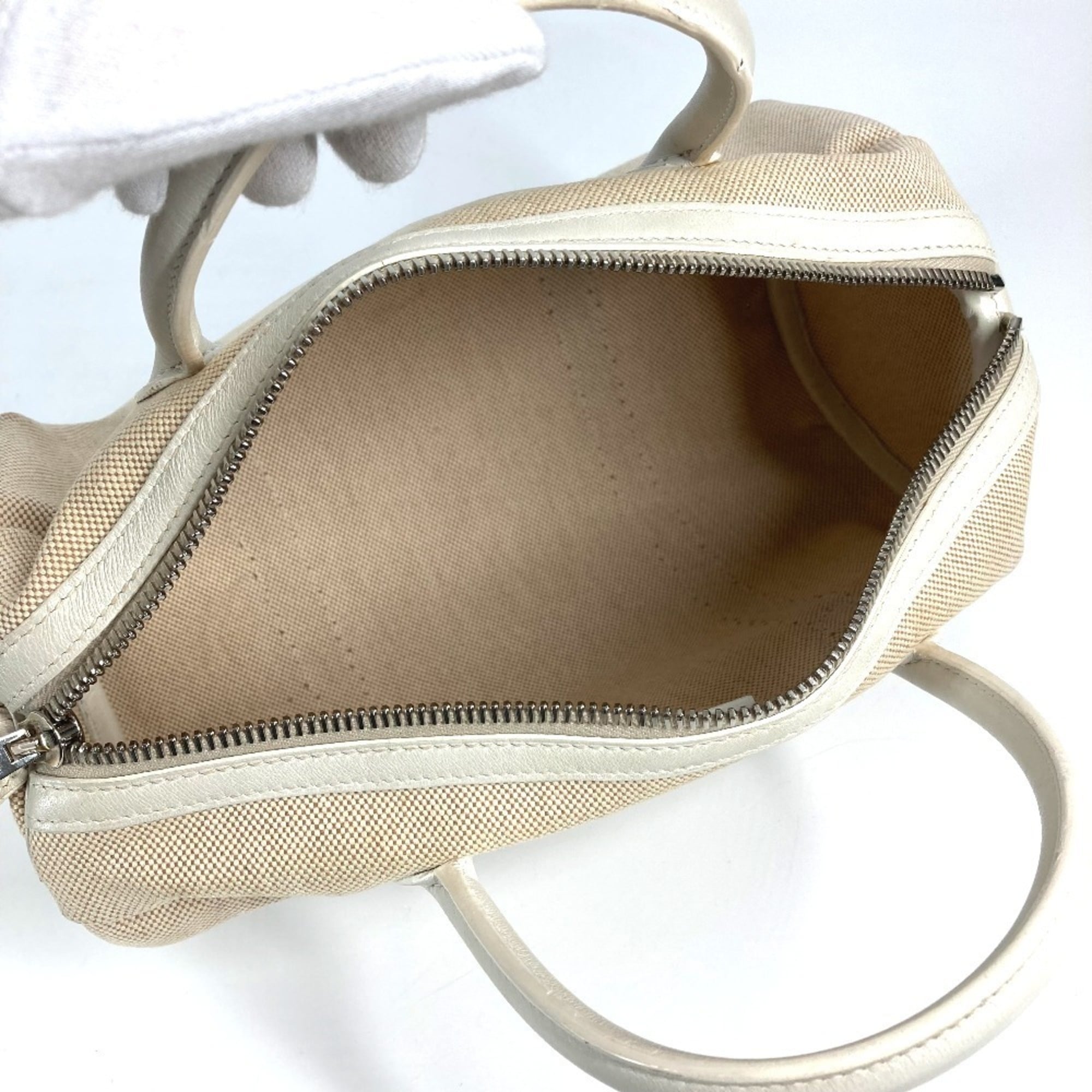 Hermes Beige White Toile H Boston Bag Handbag (Pre-Owned)