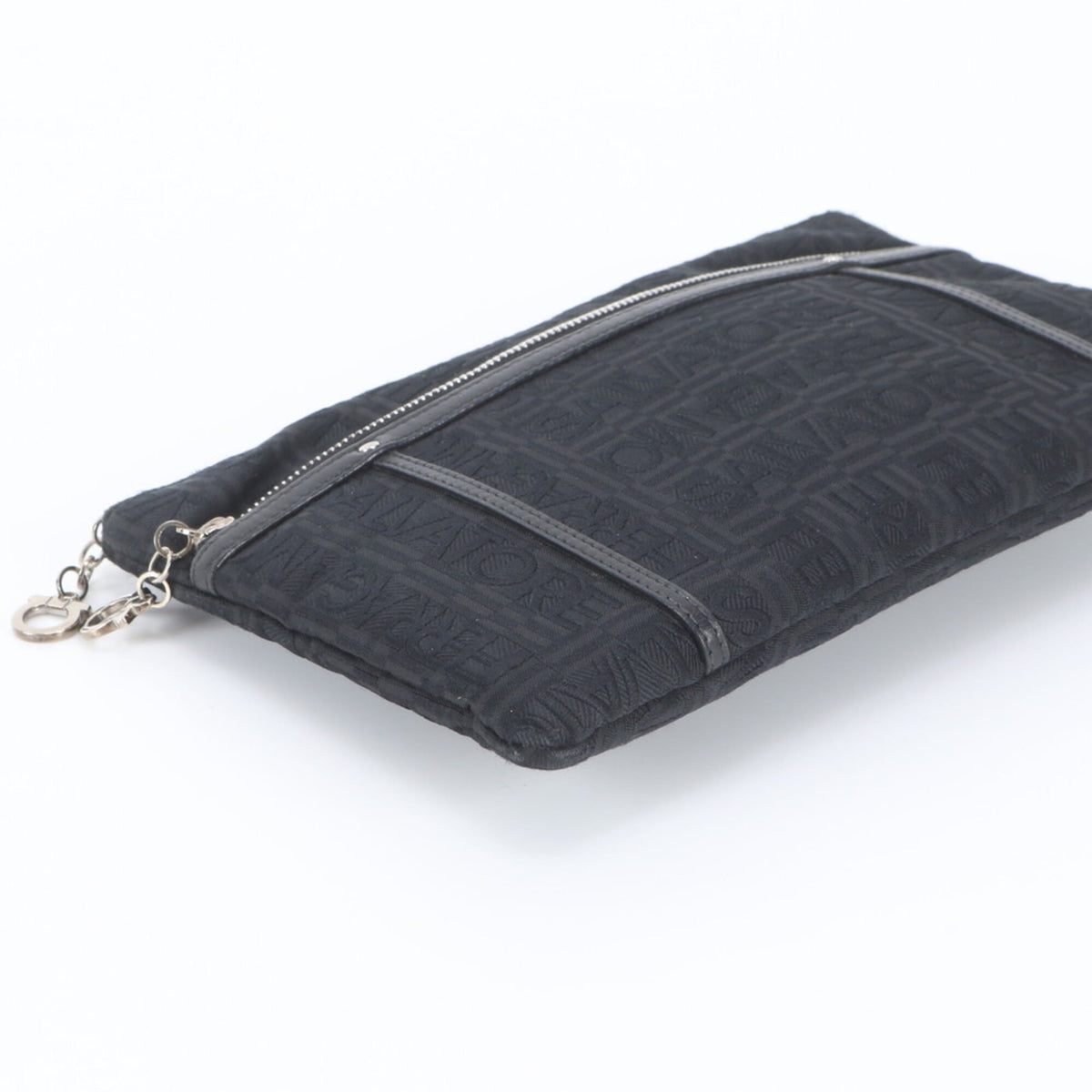 Salvatore Ferragamo Black Leather Canvas Clutch Bag Handbag Pouch (Pre-Owned)