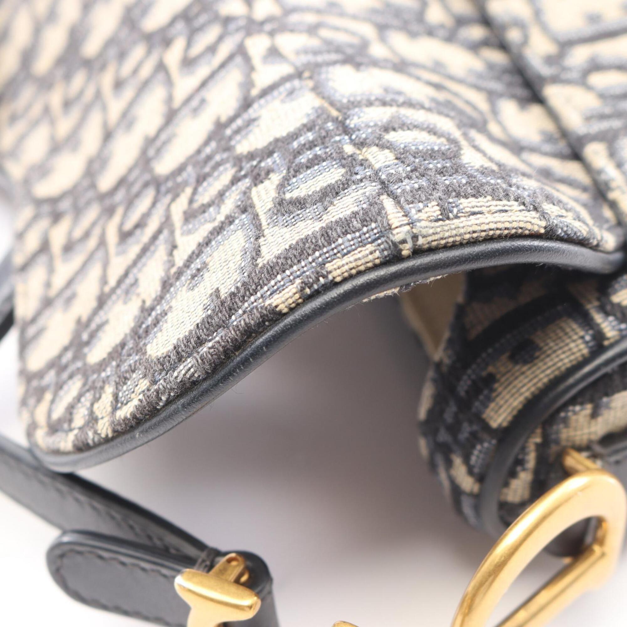 Christian Dior Beige Navy Canvas Leather Handbag Saddle Bag (Pre-Owned)
