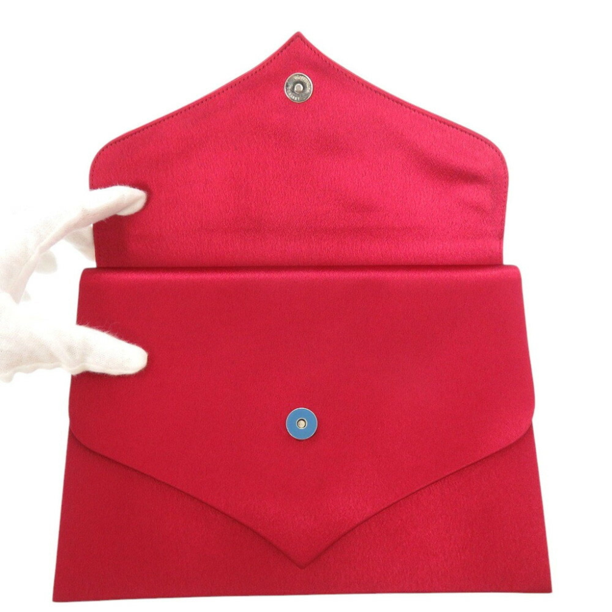 Yves Saint Laurent Red Color Satin Clutch Bag (Pre-Owned)