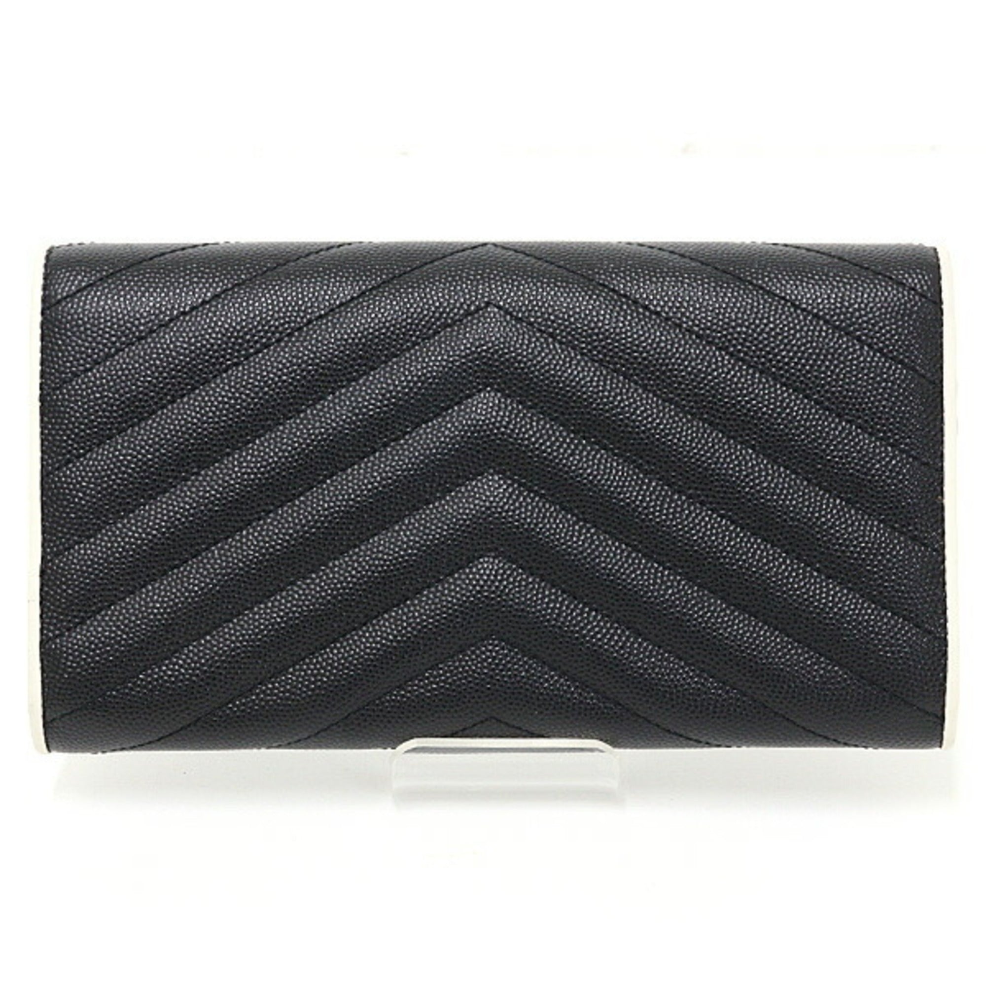 Saint Laurent Black White Leather Long Wallet (Bi-Fold) (Pre-Owned)