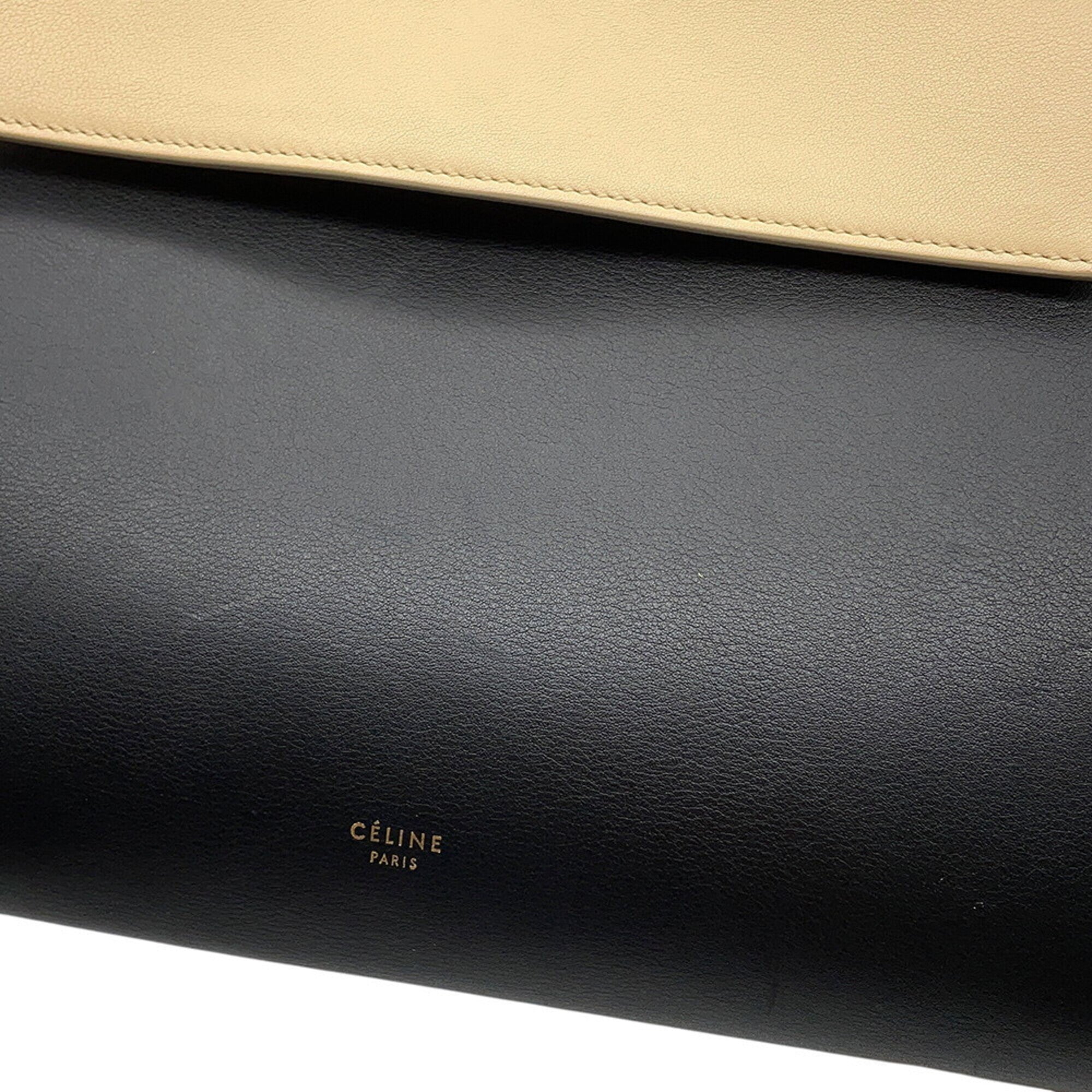 Celine Beige Black Leather Handbag (Pre-Owned)