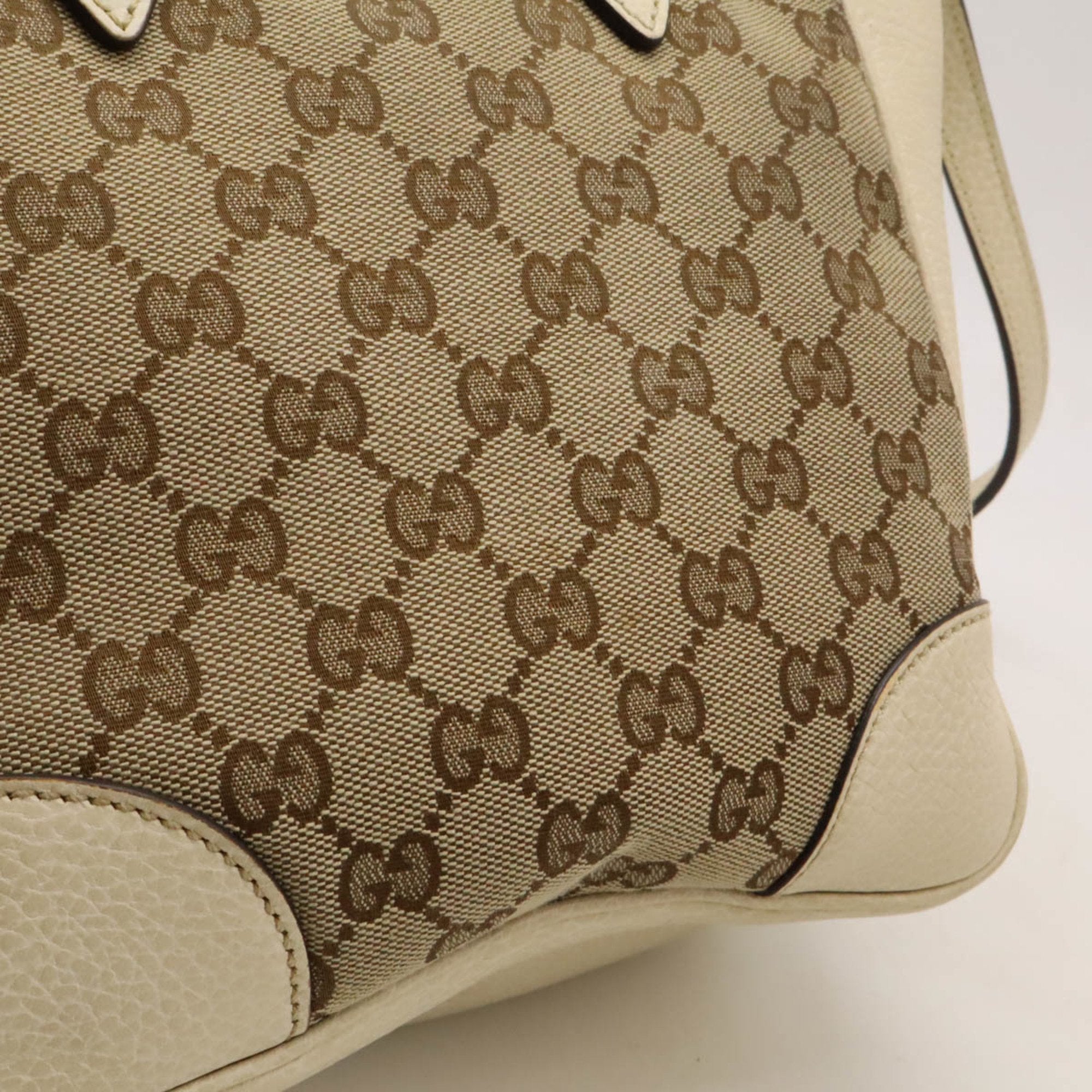 Gucci Beige Khaki Canvas Leather Handbag Shoulder Bag (Pre-Owned)