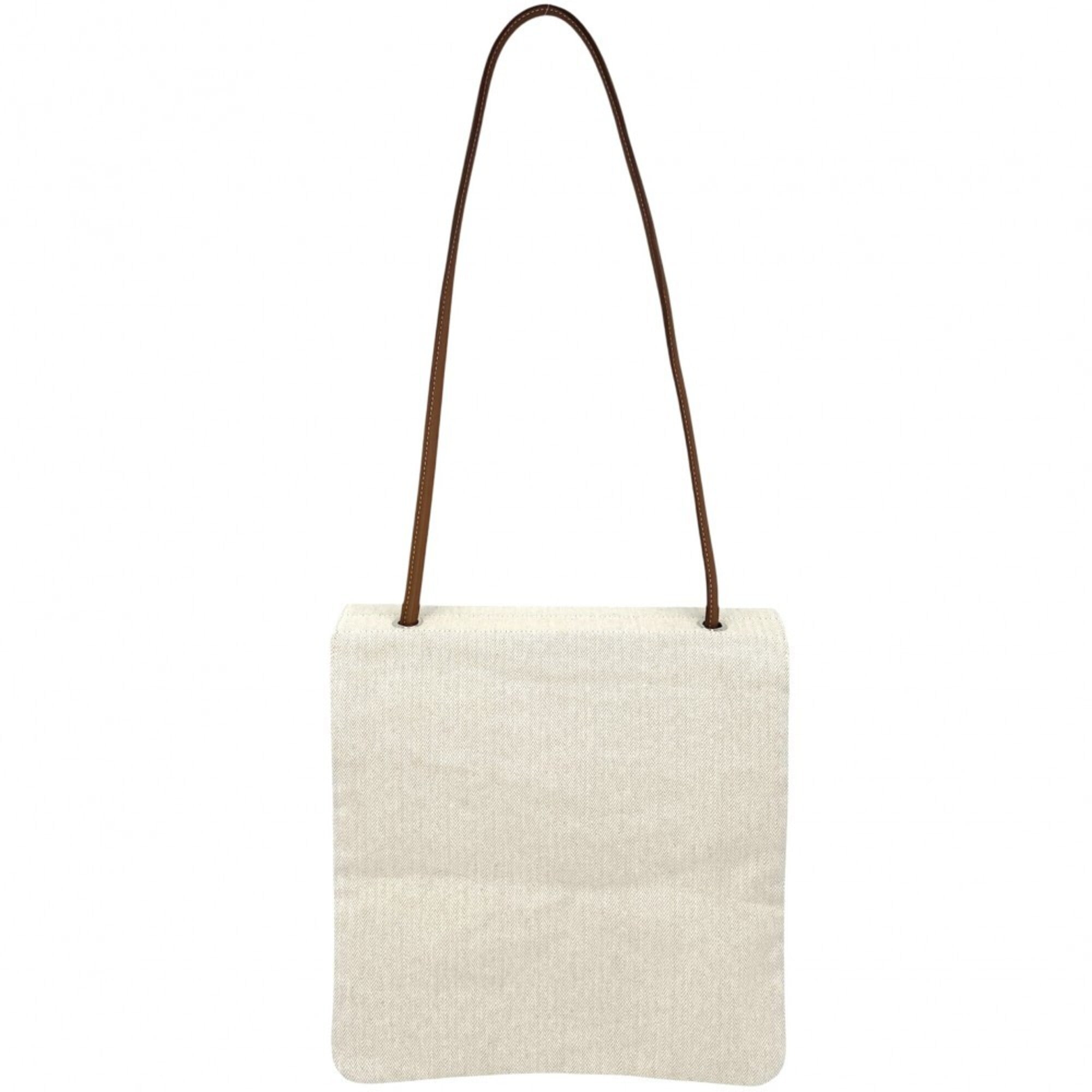 Hermes Beige Brown Toile Chevron Leather Handbag Tote Bag (Pre-Owned)