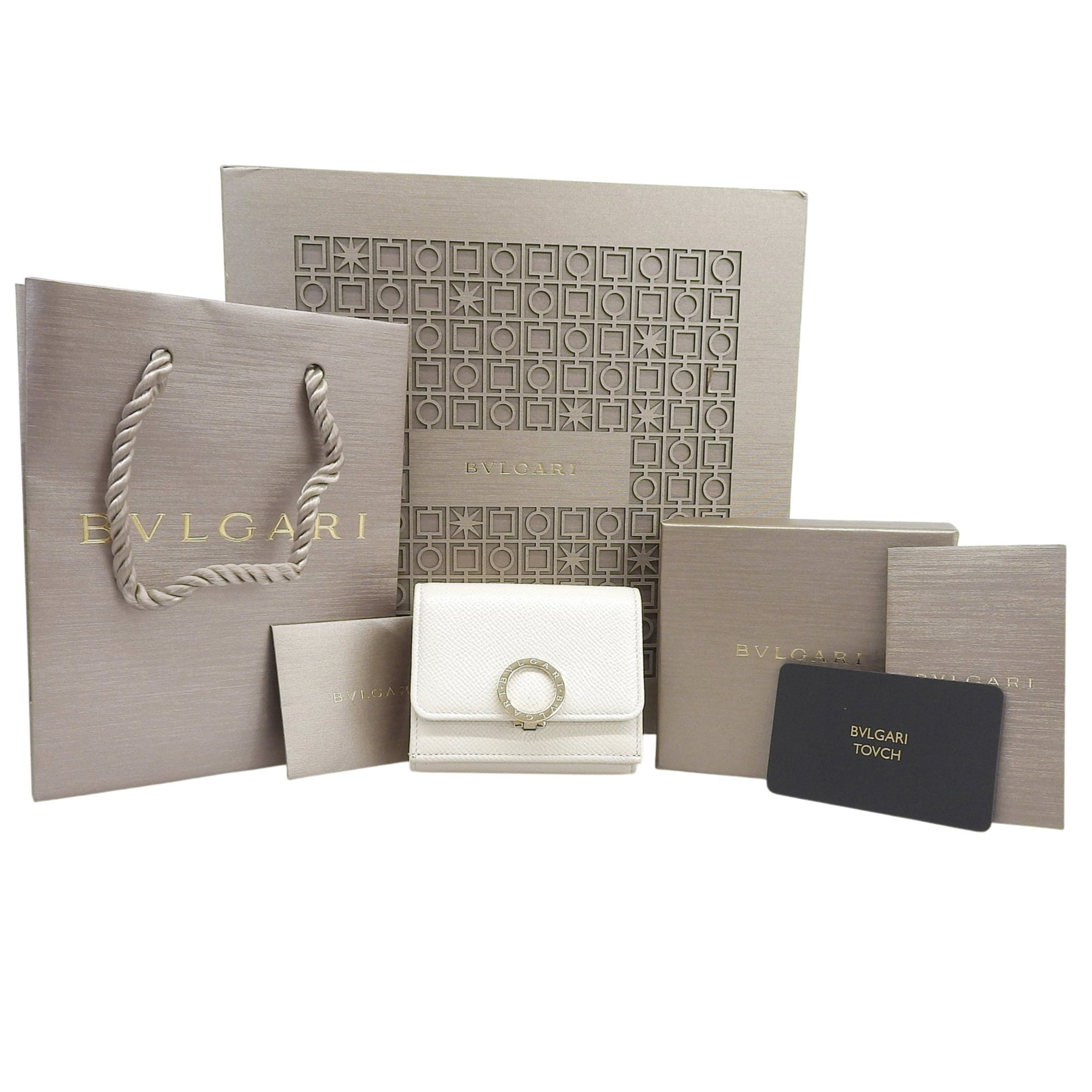 Bvlgari Light Beige Purple Leather Wallet (Tri-Fold) (Pre-Owned)
