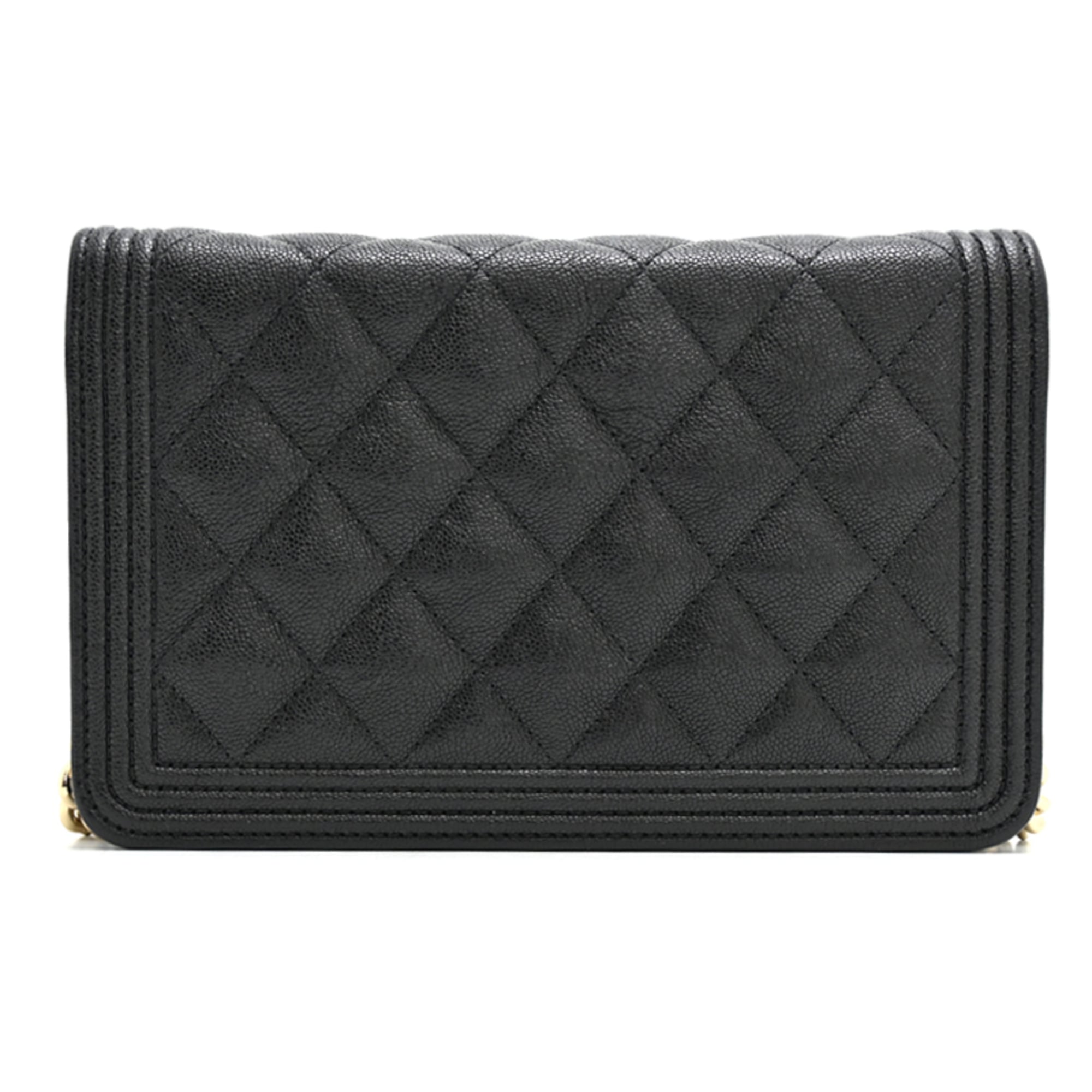 Chanel Black Grained Calfskin Chain/Shoulder Wallet (Pre-Owned)