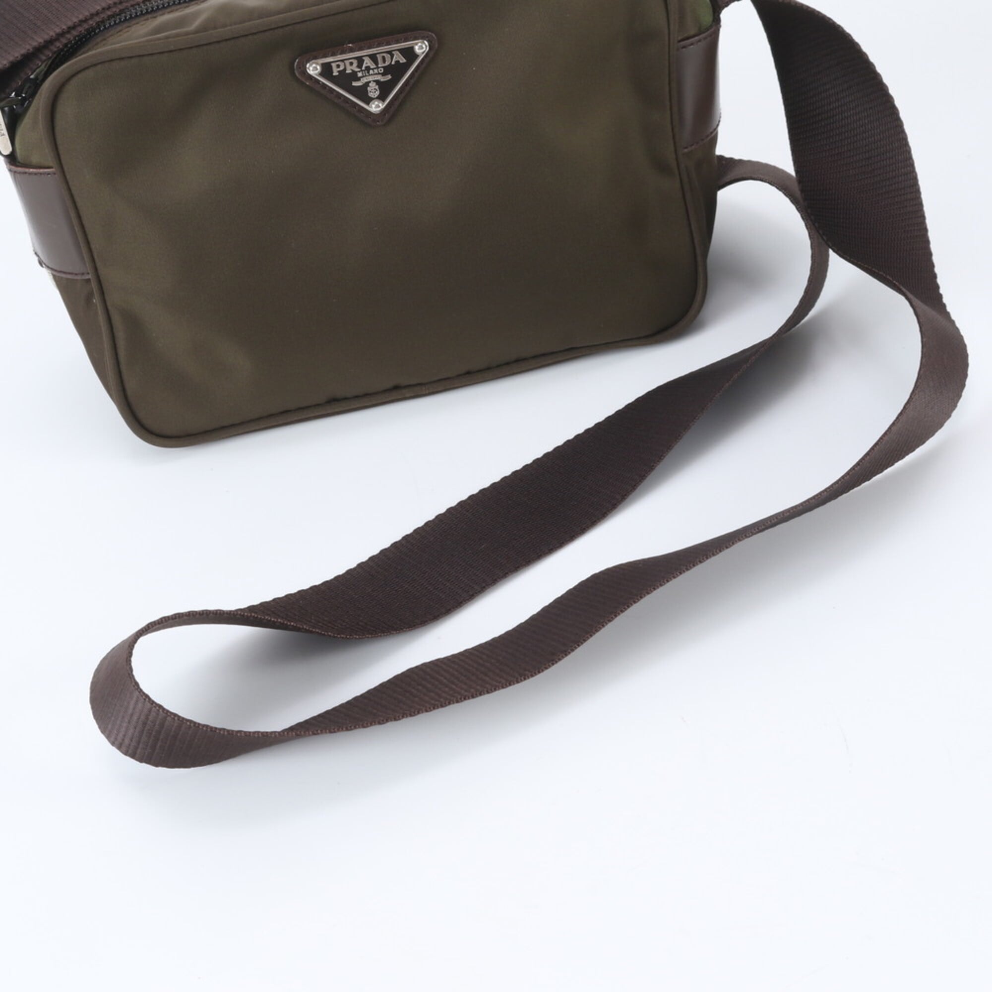 Prada Khaki Brown Nylon Leather Shoulder Bag (Pre-Owned)